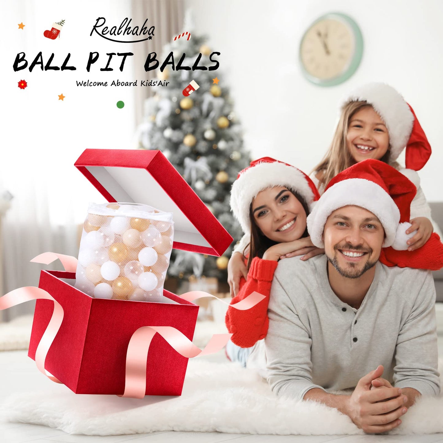 Realhaha Ball Pit Balls – 100 Safe Plastic Play Balls (Gold Milktea White)