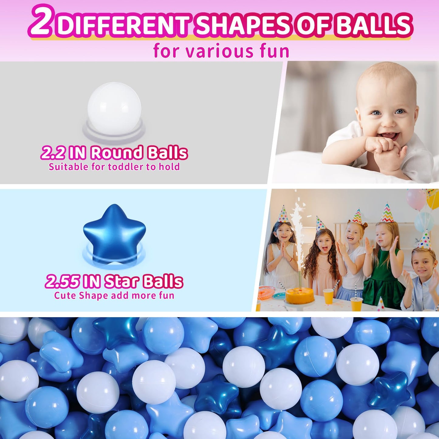 Realhaha Ball Pit Balls 100 PCS – Star Shapes in Pearl Blue & White