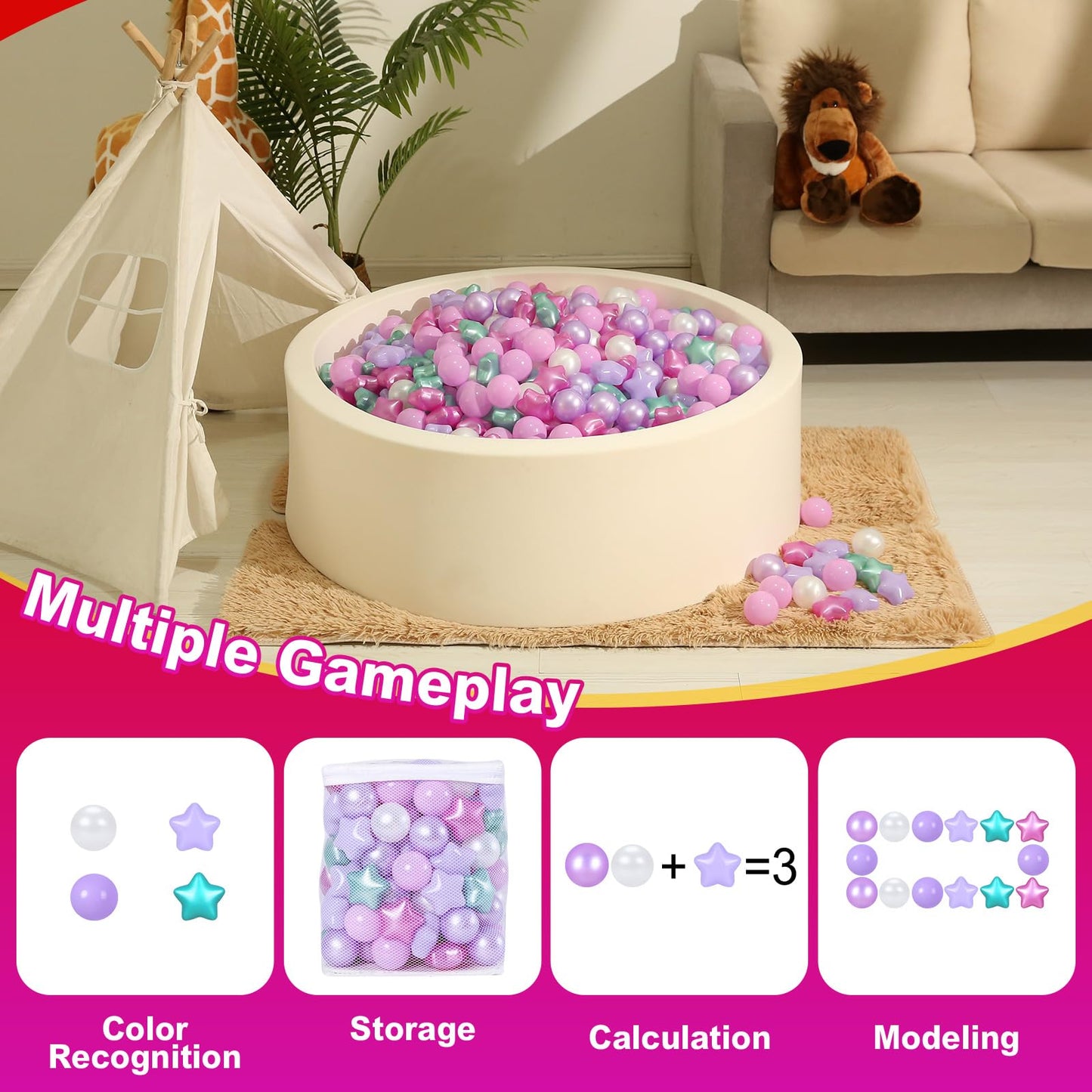 Realhaha Ball Pit Balls 100 PCS | Star Shapes for Babies & Kids in Purple