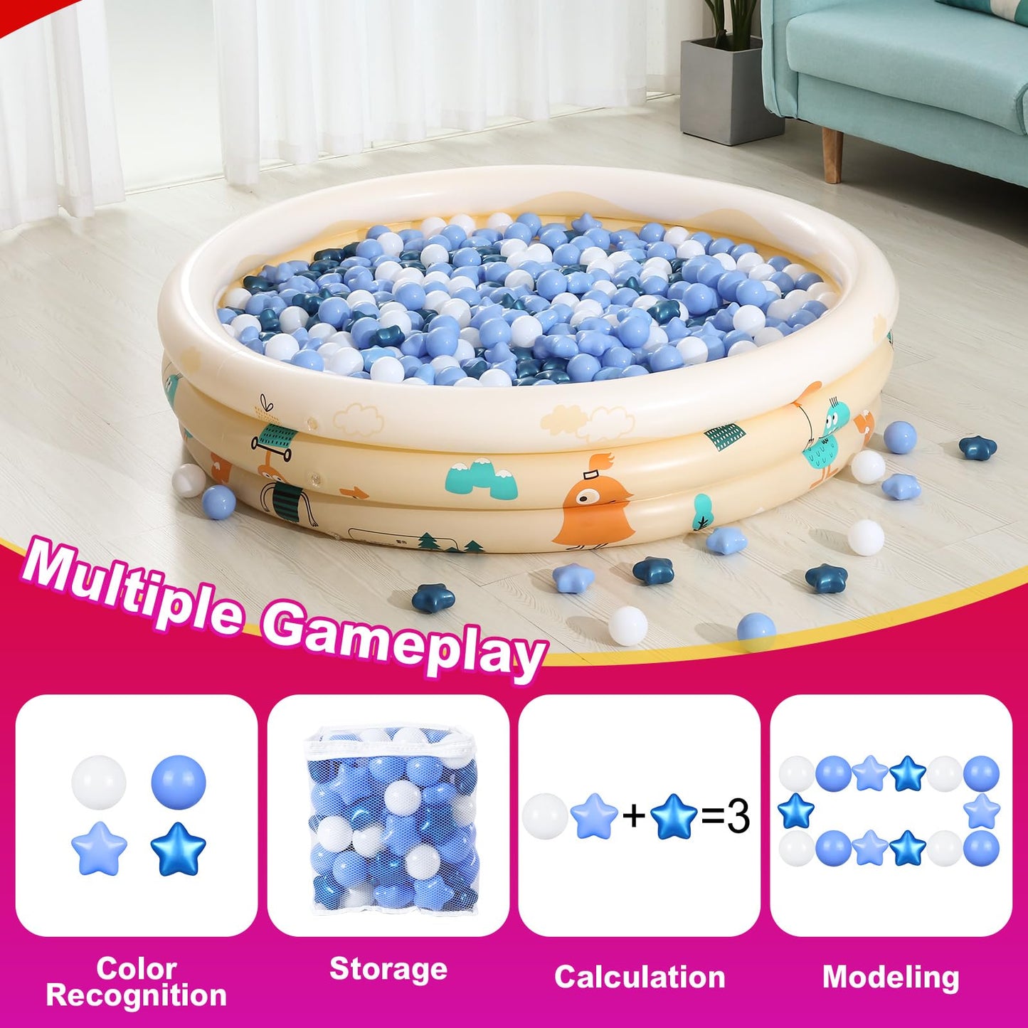 Realhaha Ball Pit Balls 100 PCS – Star Shapes in Pearl Blue & White