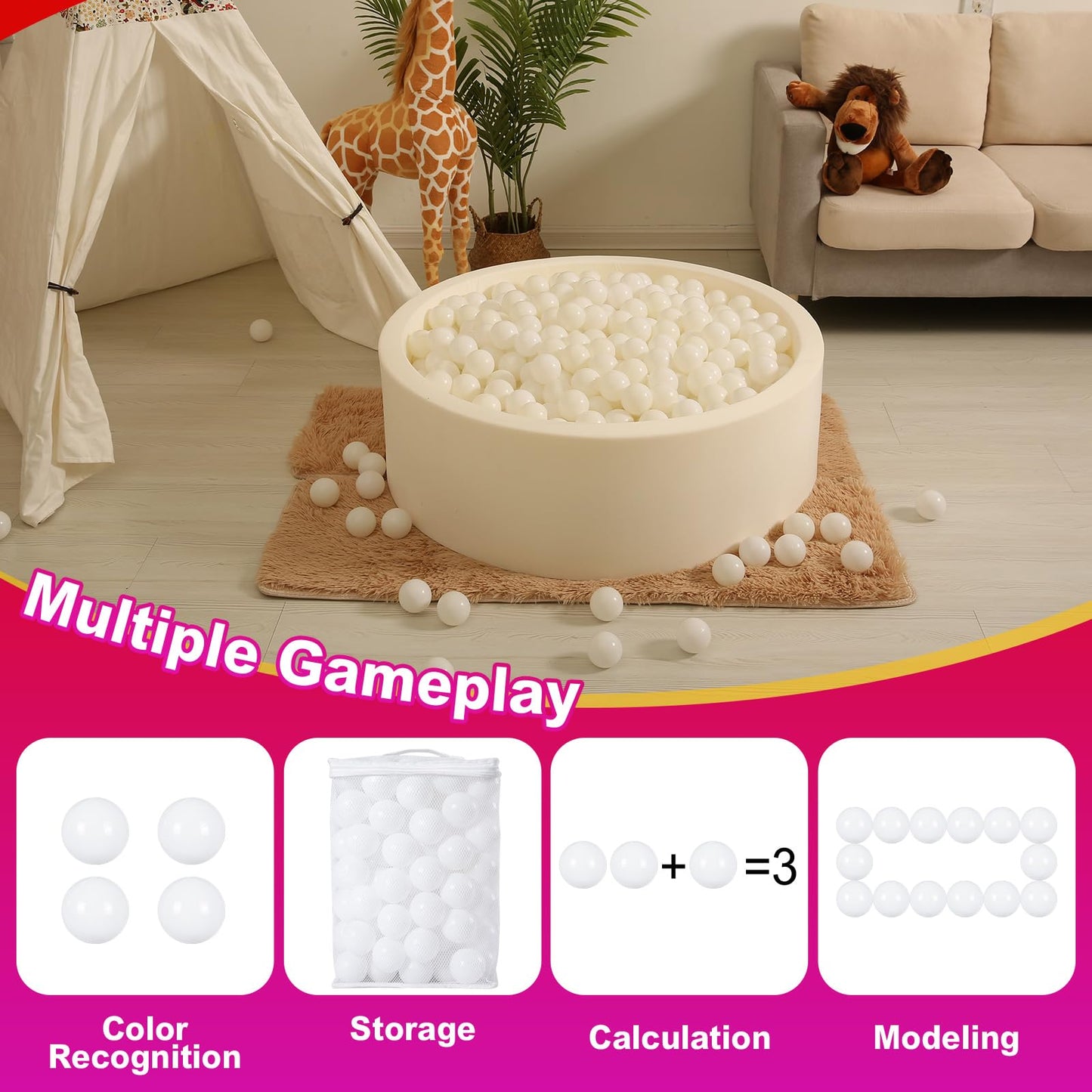 Realhaha Ball Pit Balls – 100 Safe 2.16in Play Balls for Pits, Tents & Pools | White