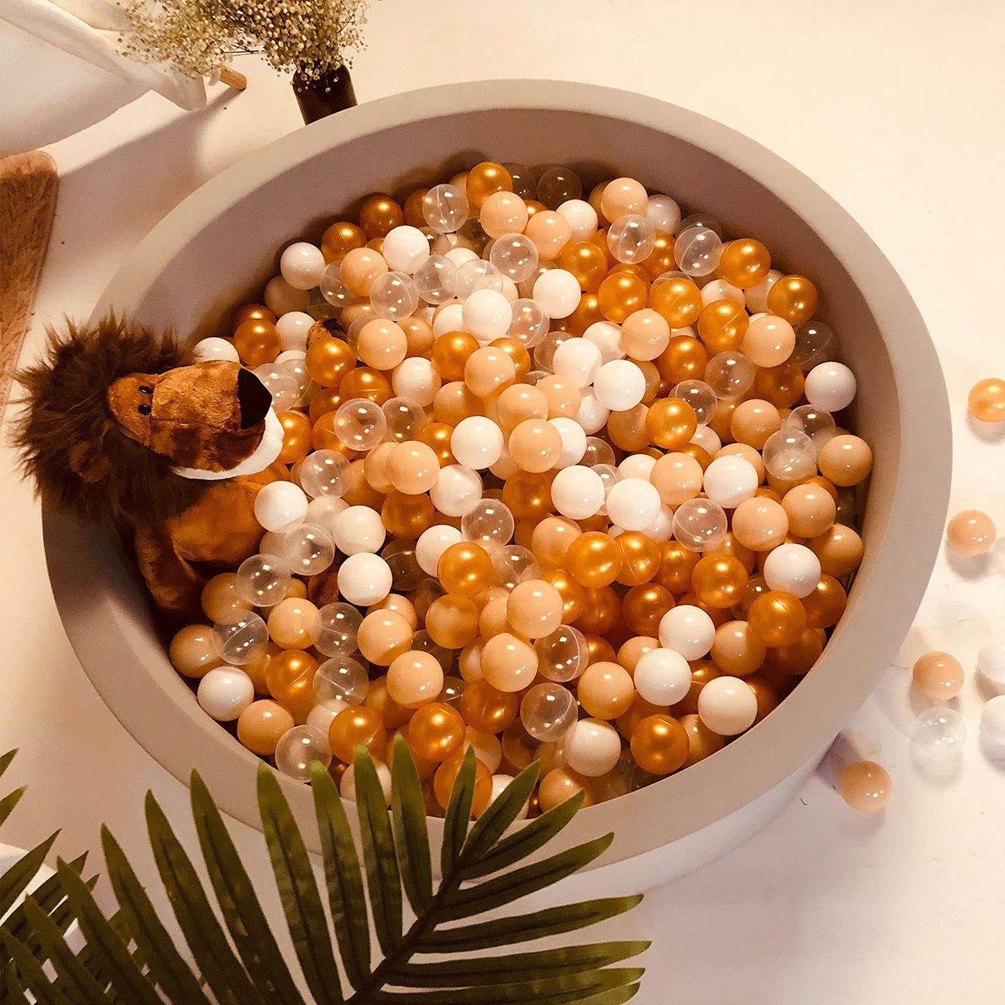 Realhaha Ball Pit Balls – 100 Safe Plastic Play Balls (Gold Milktea White)