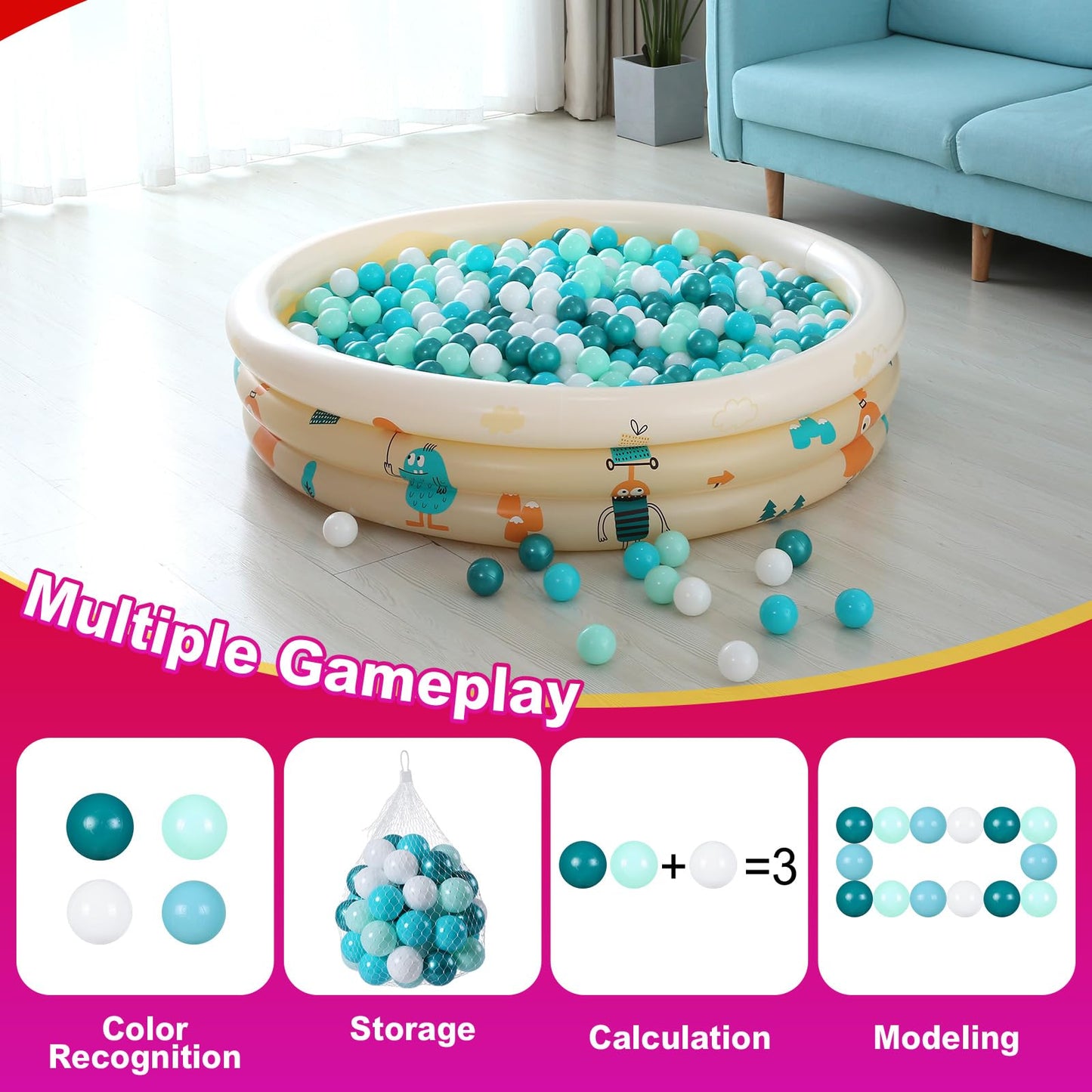 Realhaha Ball Pit Balls 100-Pack – Green & White Safe Plastic Balls for Babies & Kids