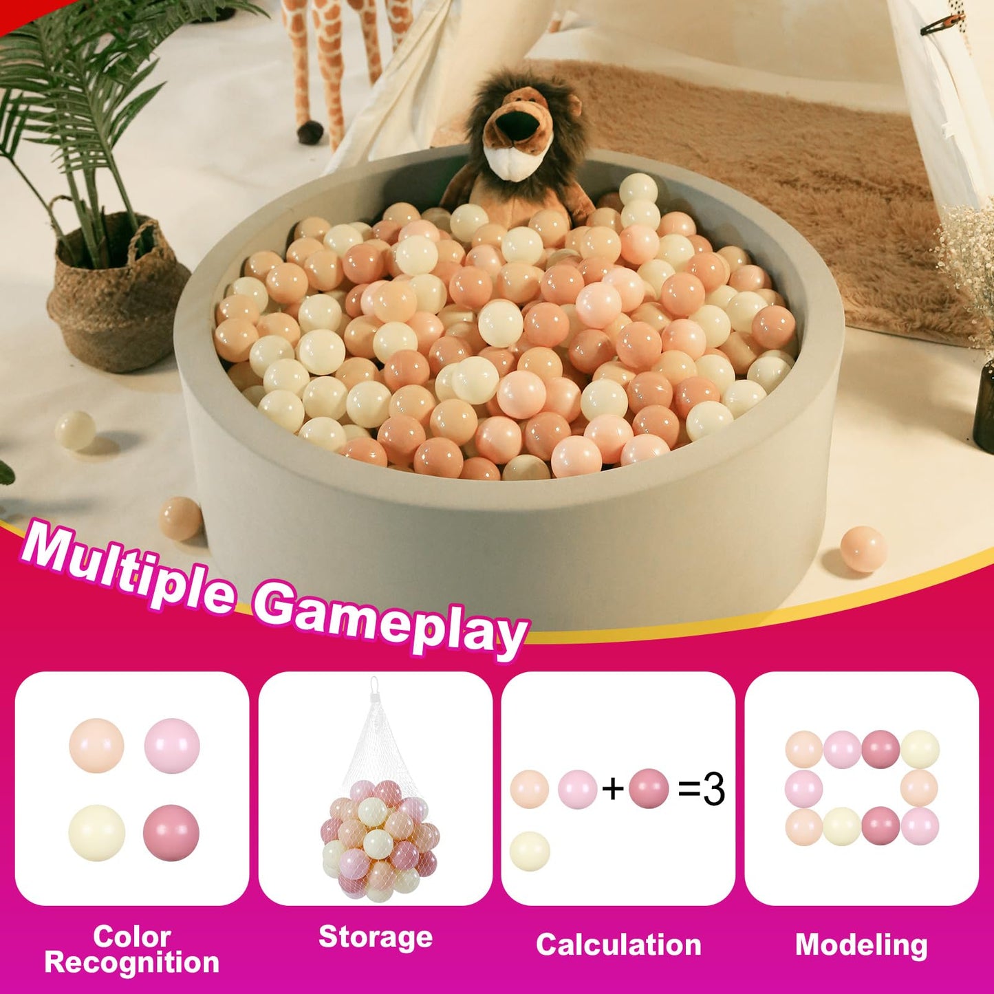 Realhaha Ball Pit Balls - 200 Safe Pink & Yellow Plastic Balls for Ball Pits, Pools & Play