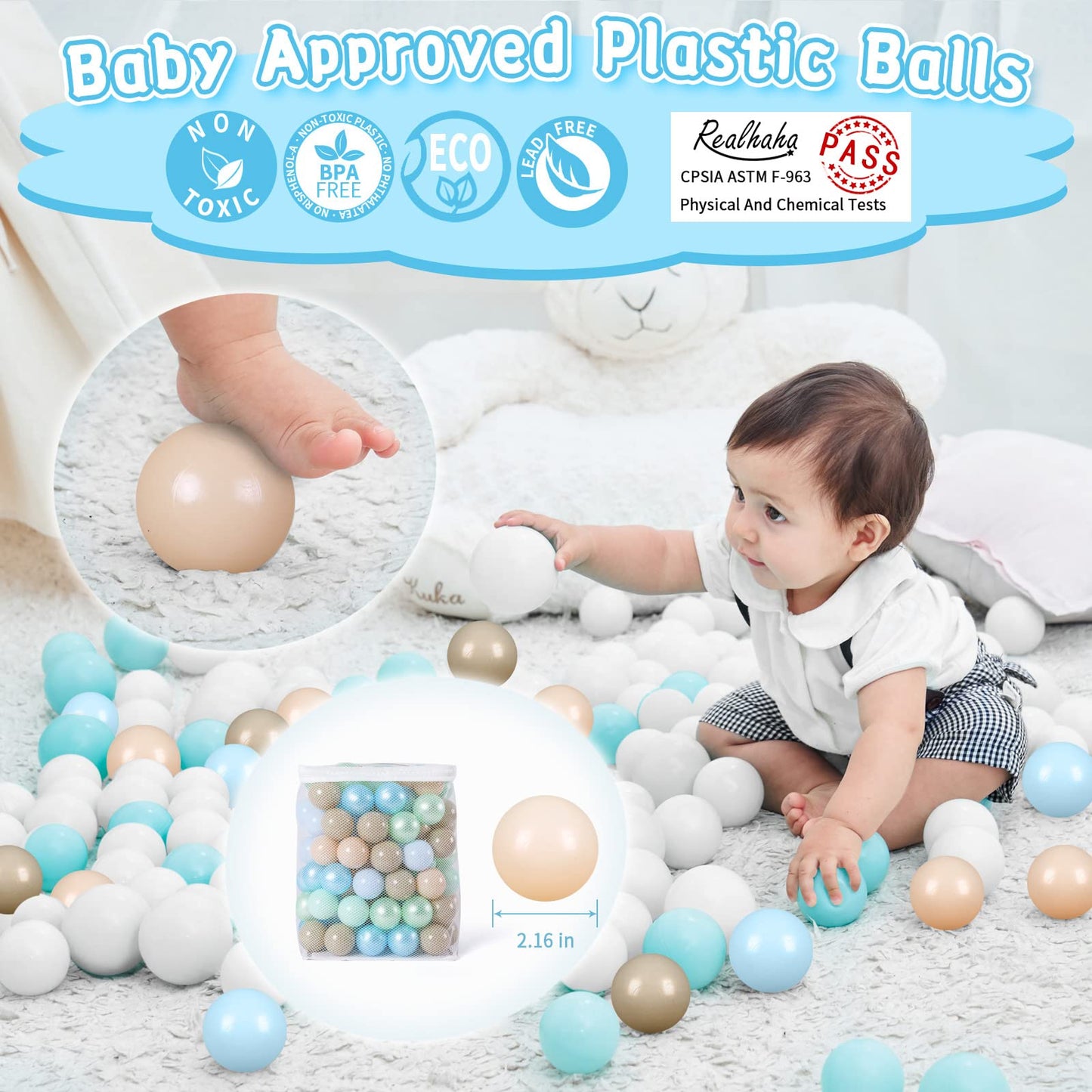 Realhaha Ball Pit Balls – 100 Safe 2.16-Inch Plastic Balls for Ball Pits, Tents & Pools (Green & Blue)