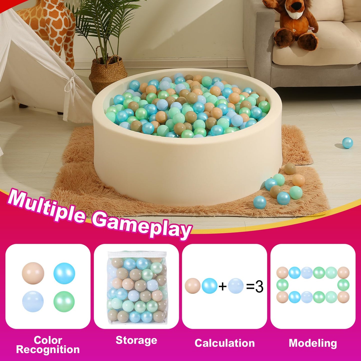 Realhaha Ball Pit Balls – 100 Safe 2.16-Inch Plastic Balls for Ball Pits, Tents & Pools (Green & Blue)