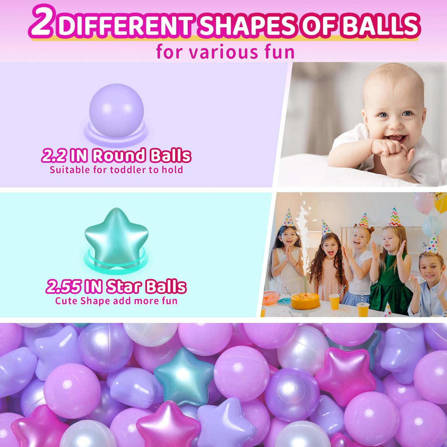 Realhaha Ball Pit Balls 100 PCS | Star Shapes for Babies & Kids in Purple