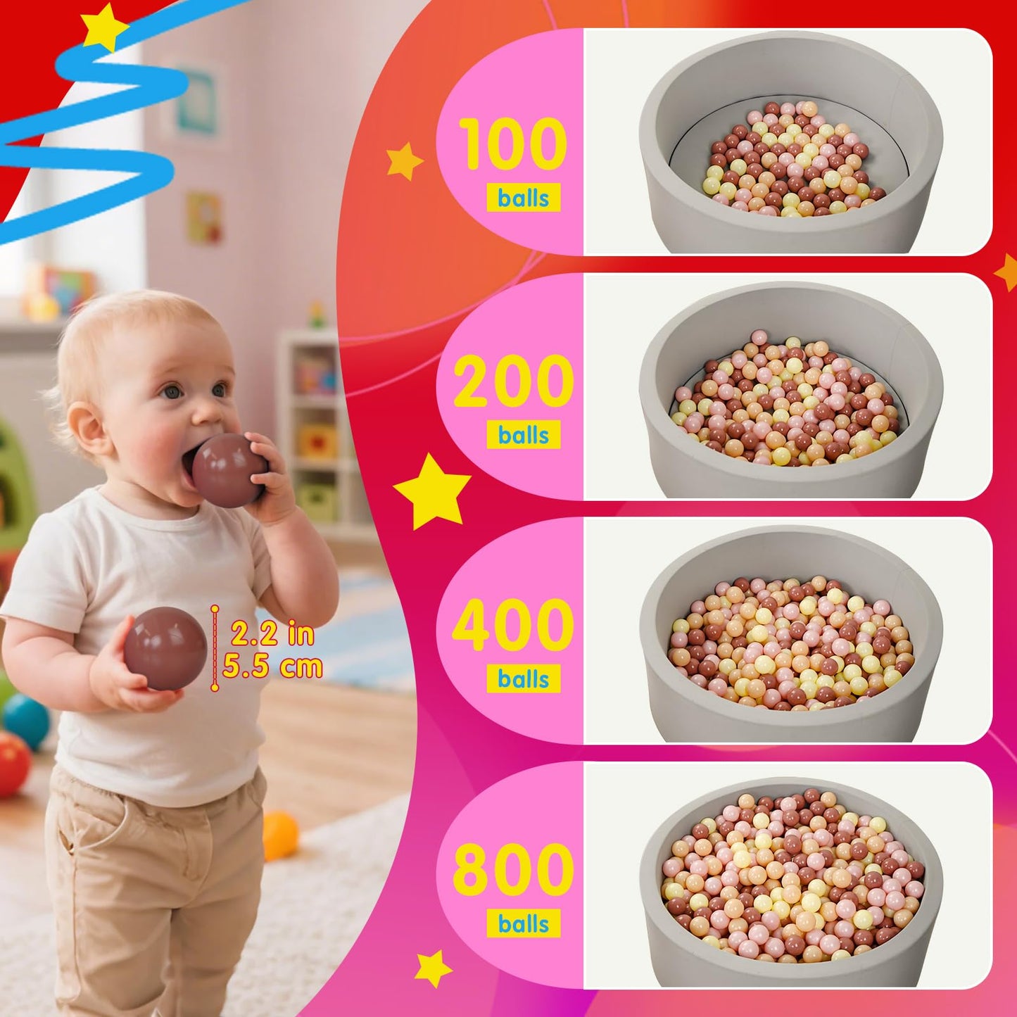 Realhaha Ball Pit Balls – 100 Safe Play Balls for Baby and Toddler