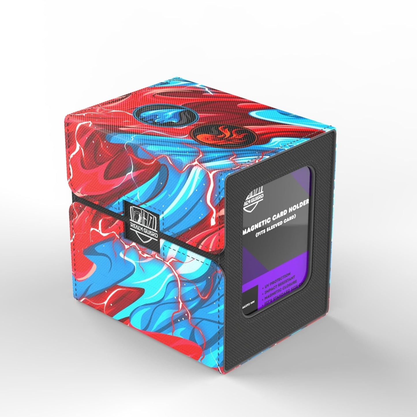Realm Guard Commander Deck Box with Storage – 120 Sleeved Capacity, Blue/Red