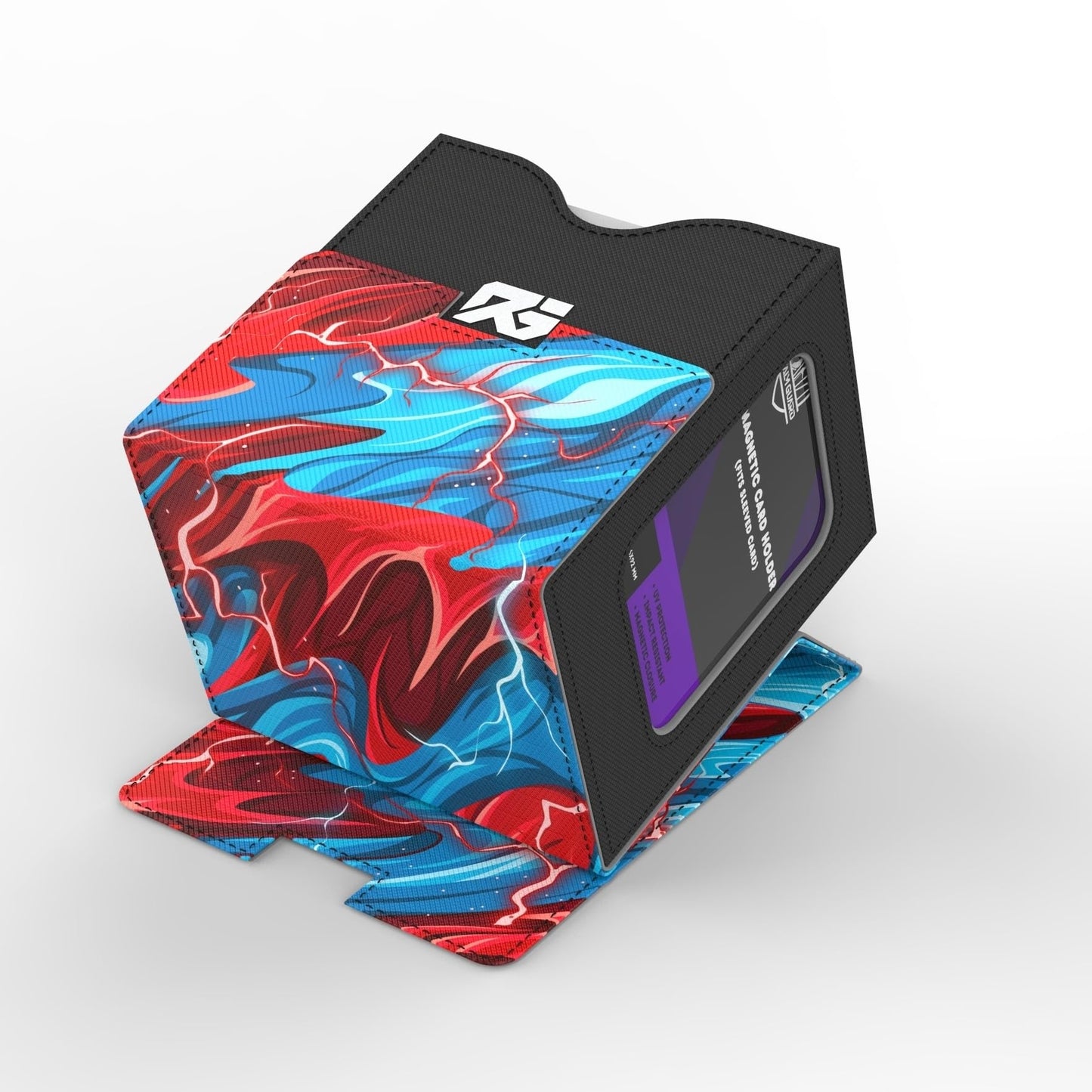 Realm Guard Commander Deck Box with Storage – 120 Sleeved Capacity, Blue/Red