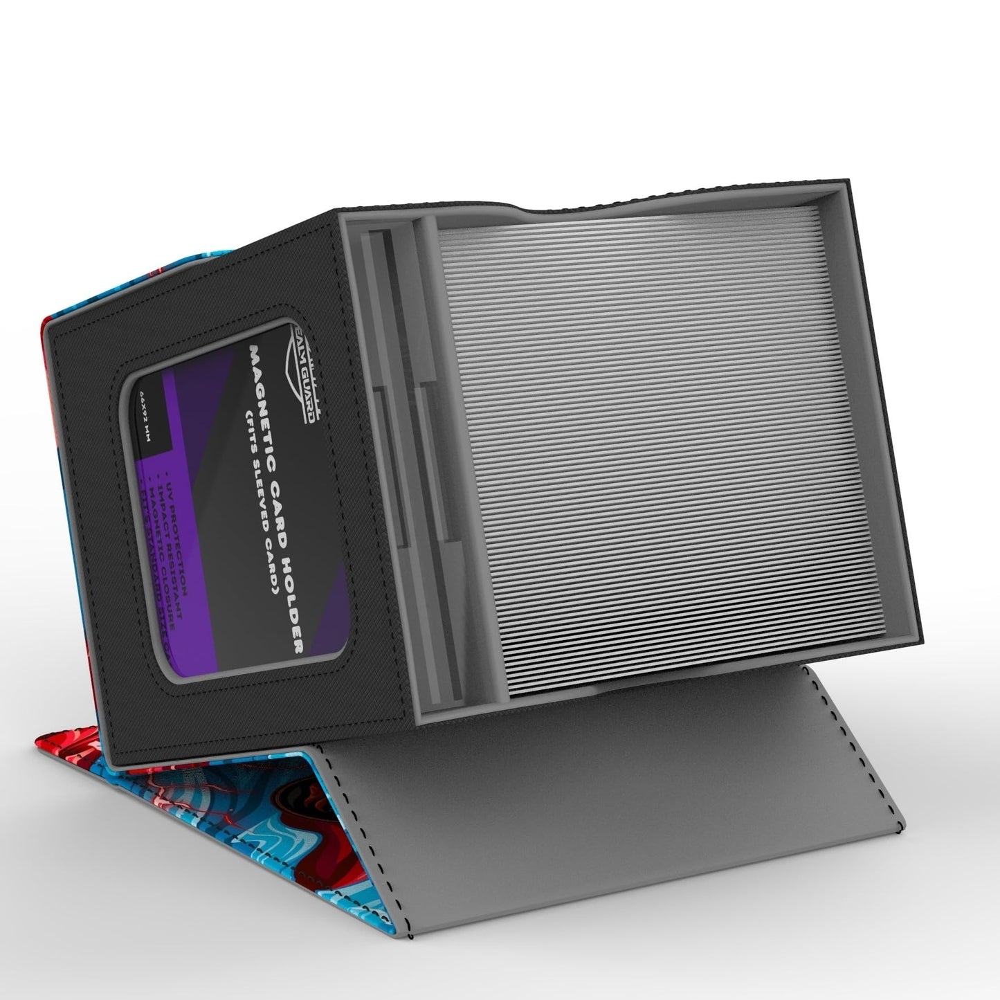 Realm Guard Commander Deck Box with Storage – 120 Sleeved Capacity, Blue/Red