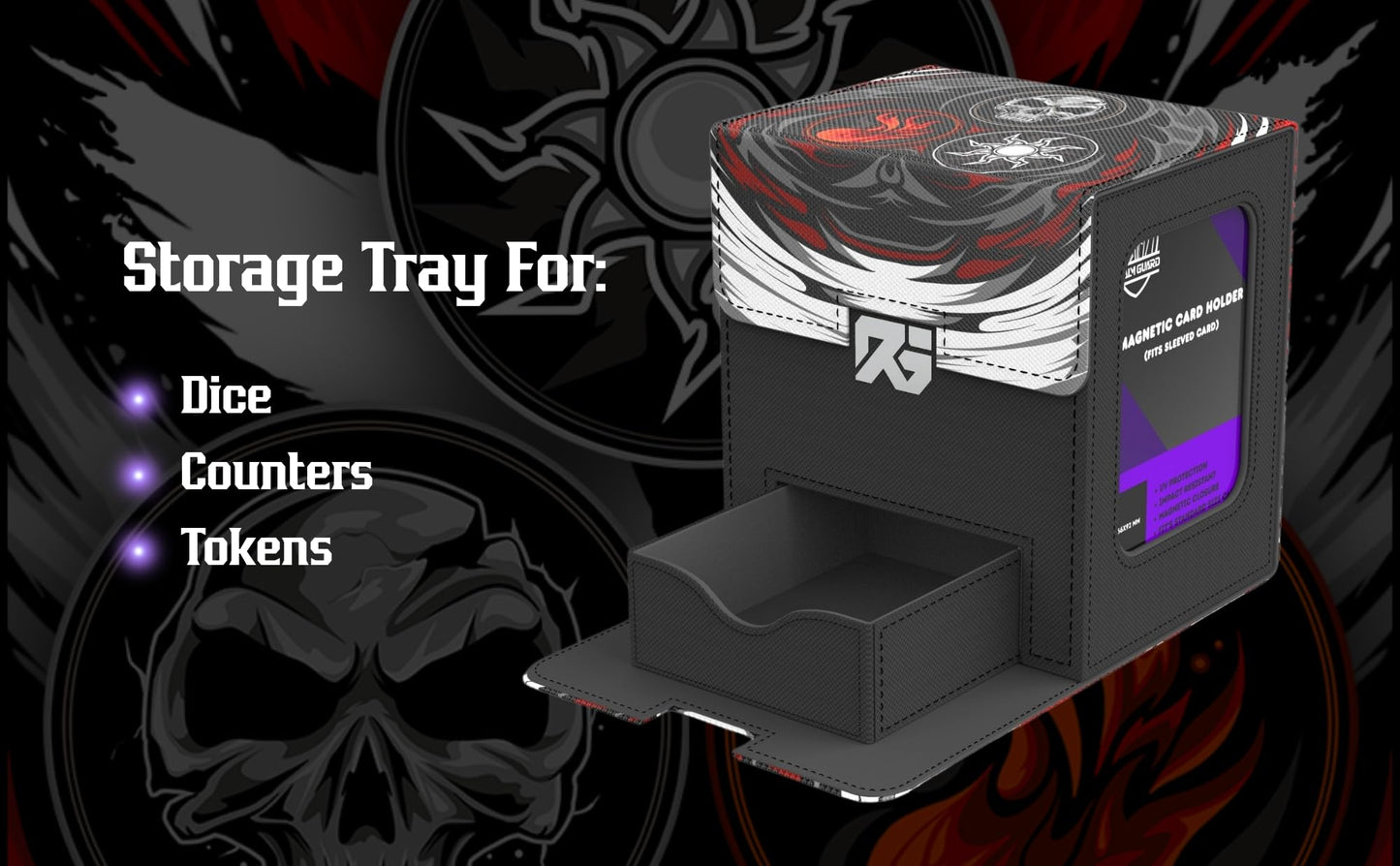 Realm Guard Commander Deck Box with Storage — 100+ Card Capacity (Black/Red/White)