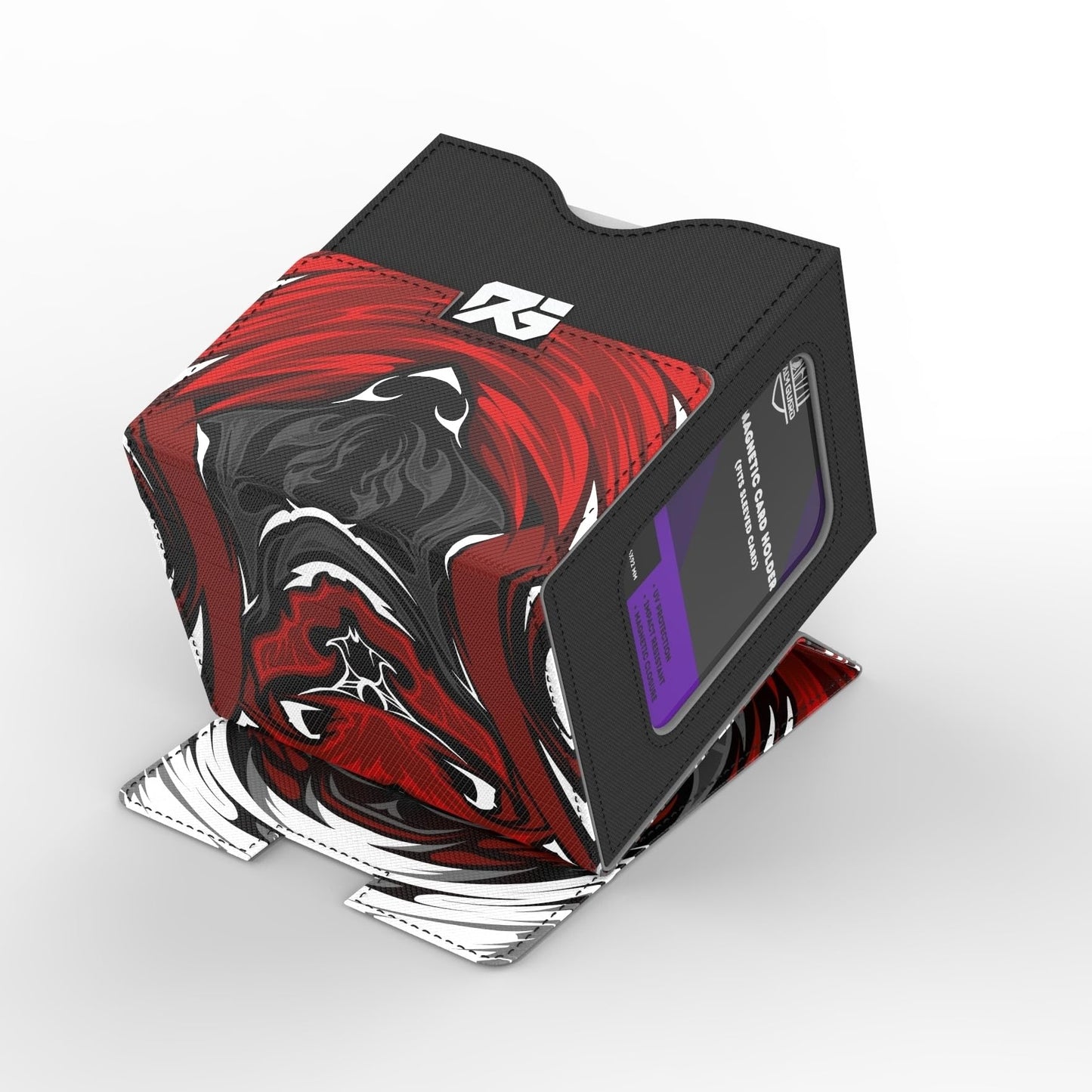 Realm Guard Commander Deck Box with Storage — 100+ Card Capacity (Black/Red/White)