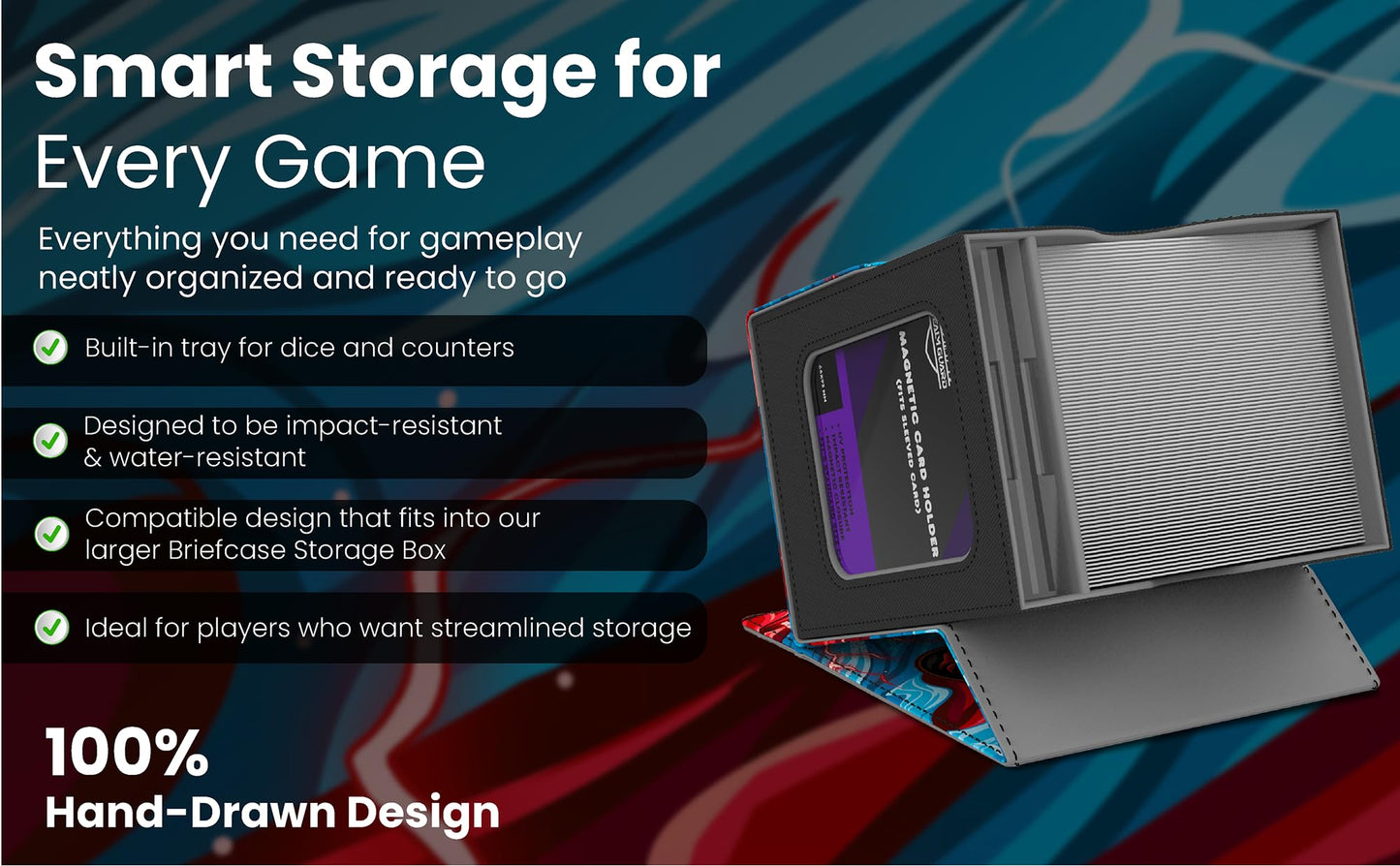 Realm Guard Commander Deck Box with Storage – 120 Sleeved Capacity, Blue/Red