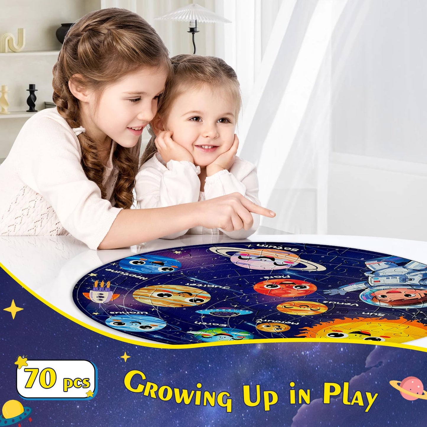 REALRINDO Floor Puzzles – 70-Piece Glow-in-the-Dark Solar System Jigsaw for Kids (Ages 4–8)