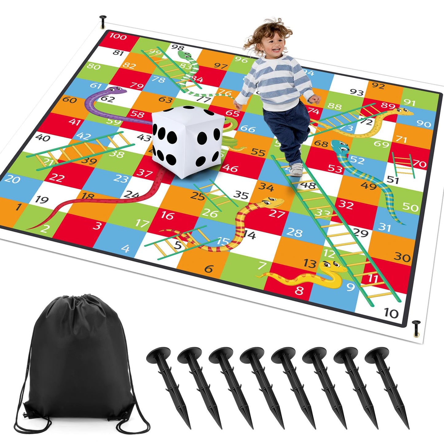 Realspring 9.8 ft Giant Snakes and Ladders Mat – Indoor & Outdoor Family Game