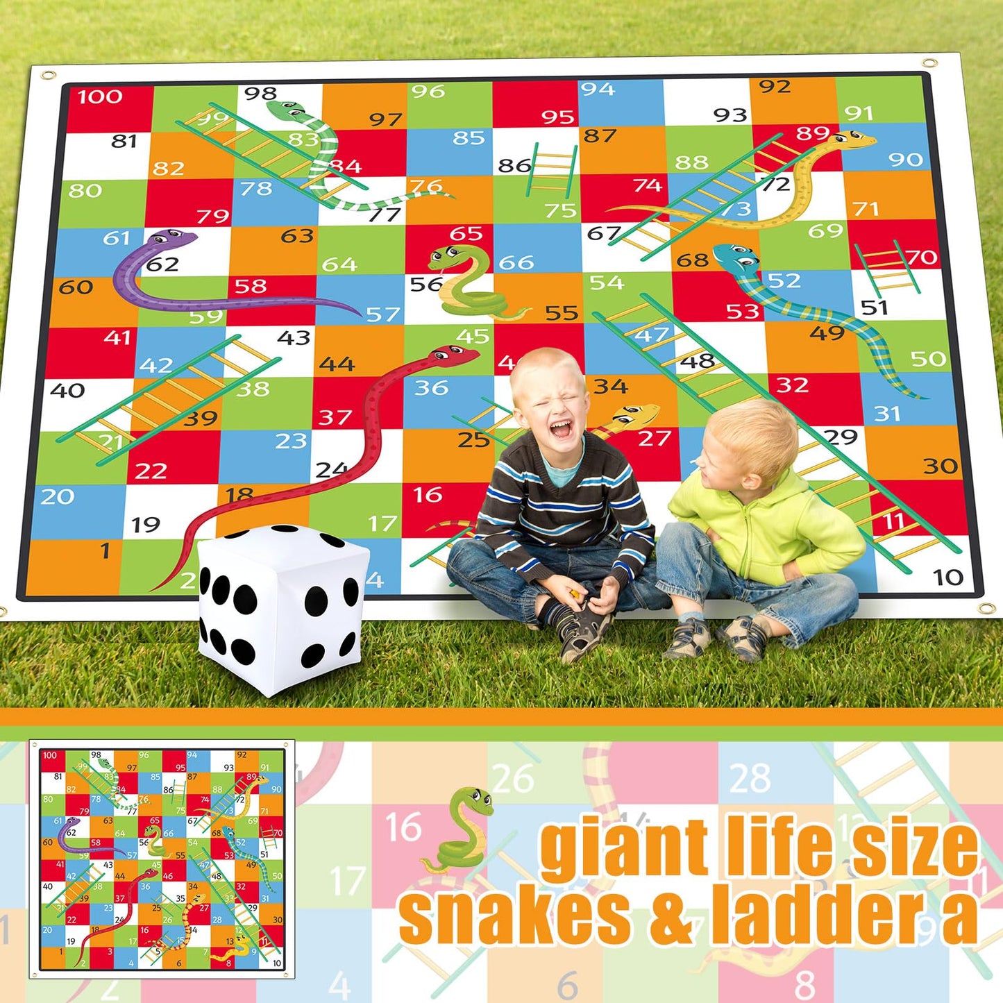 Realspring 9.8 ft Giant Snakes and Ladders Mat – Indoor & Outdoor Family Game