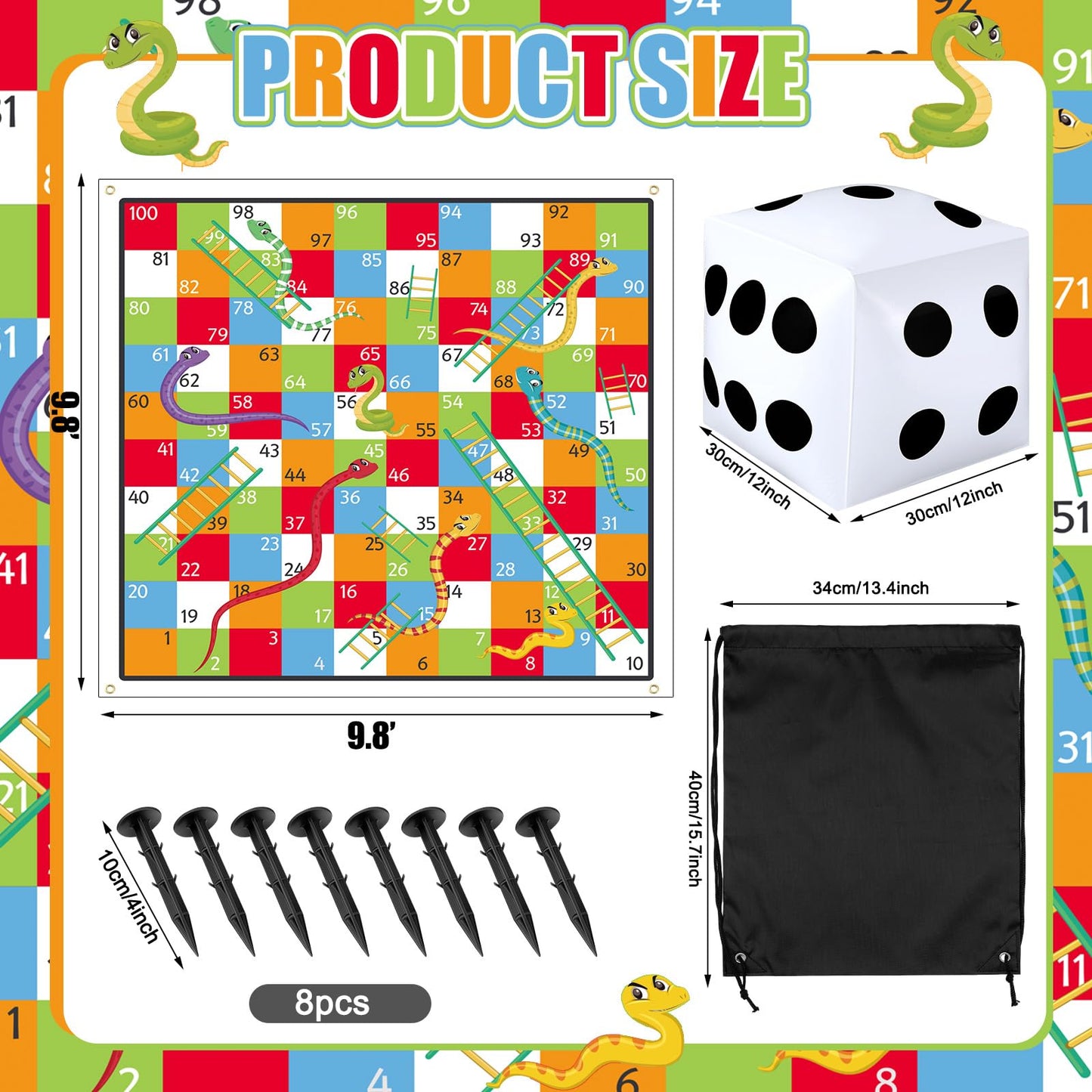 Realspring 9.8 ft Giant Snakes and Ladders Mat – Indoor & Outdoor Family Game