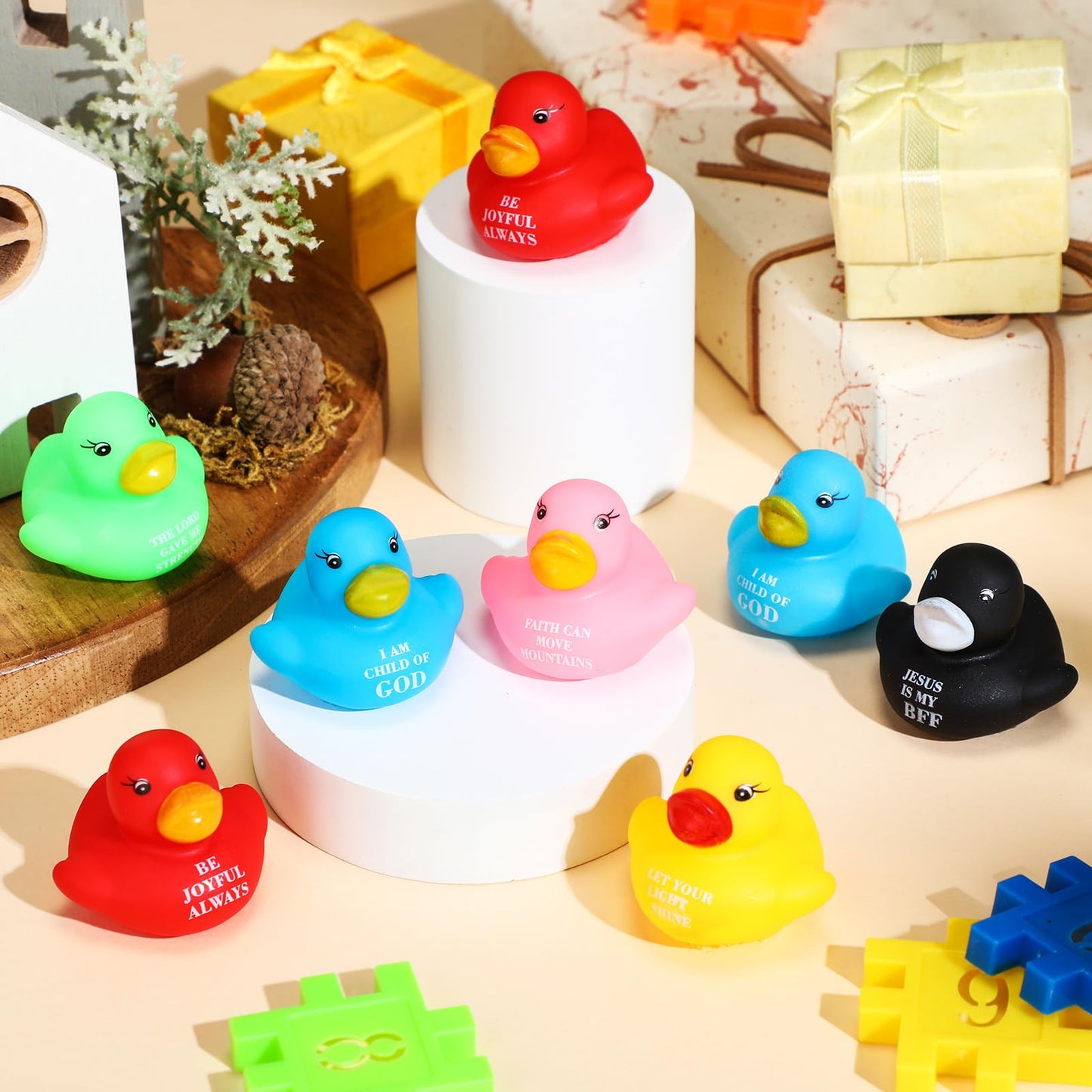 Realspring 180 Pcs Jesus Loves You Rubber Ducks – Easter Christian Rubber Duck Set for Church, Party, Classroom (Colorful)