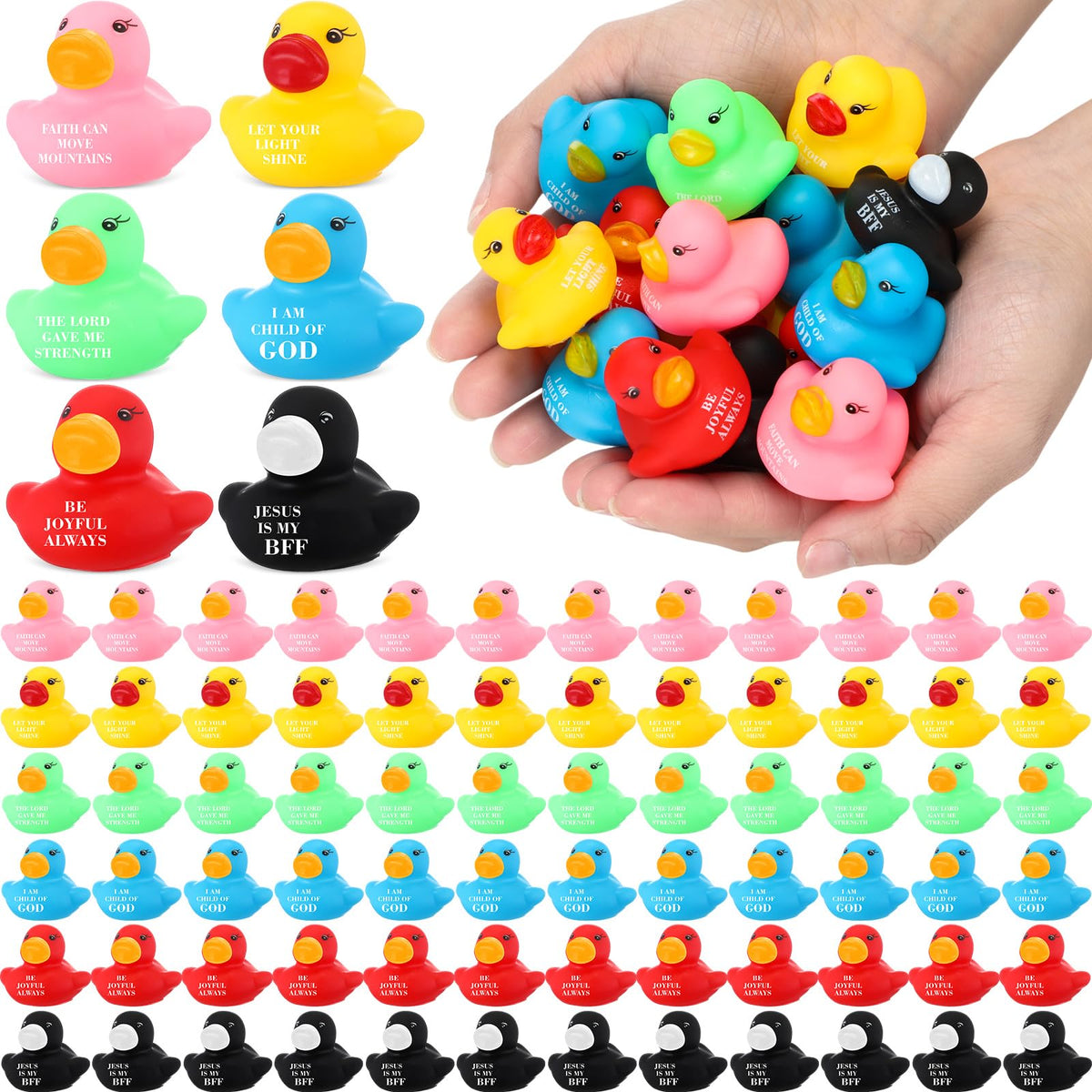 Realspring 180 Pcs Jesus Loves You Rubber Ducks – Easter Christian Rubber Duck Set for Church, Party, Classroom (Colorful)