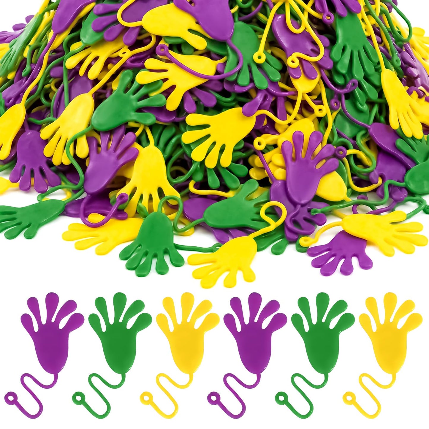 Realspring Mardi Gras Sticky Hands – 300 Pcs Carnival Party Favors (Purple, Gold, Green)