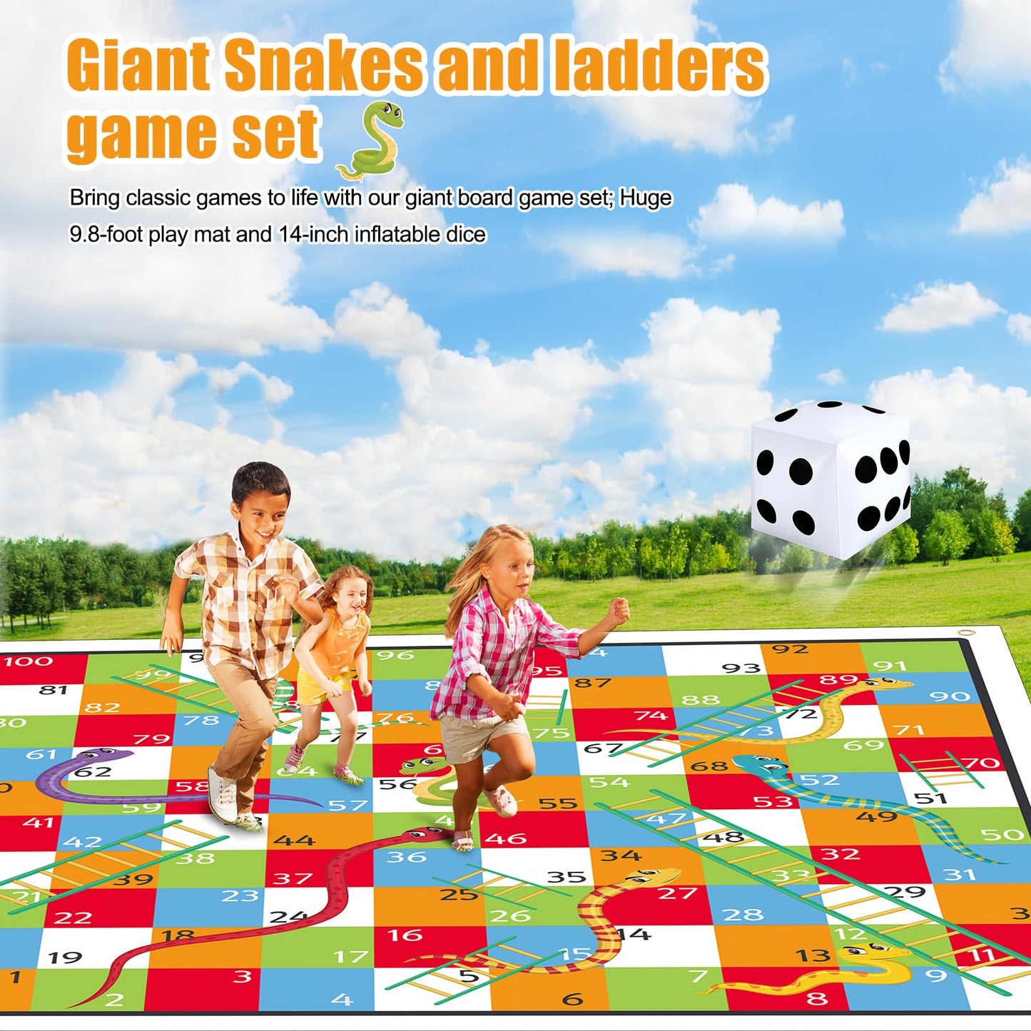 Realspring 9.8 ft Giant Snakes and Ladders Mat – Indoor & Outdoor Family Game