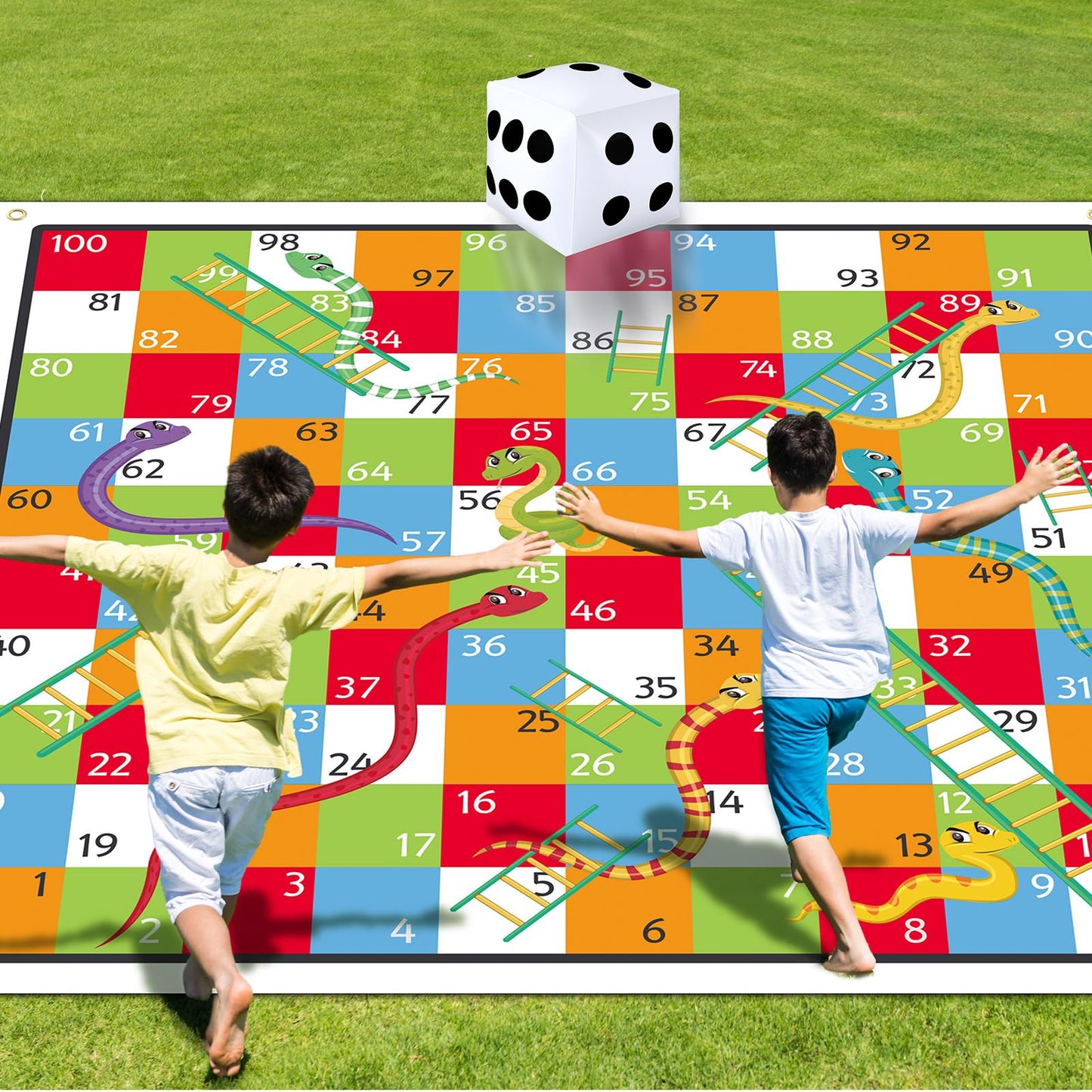 Realspring 9.8 ft Giant Snakes and Ladders Mat – Indoor & Outdoor Family Game