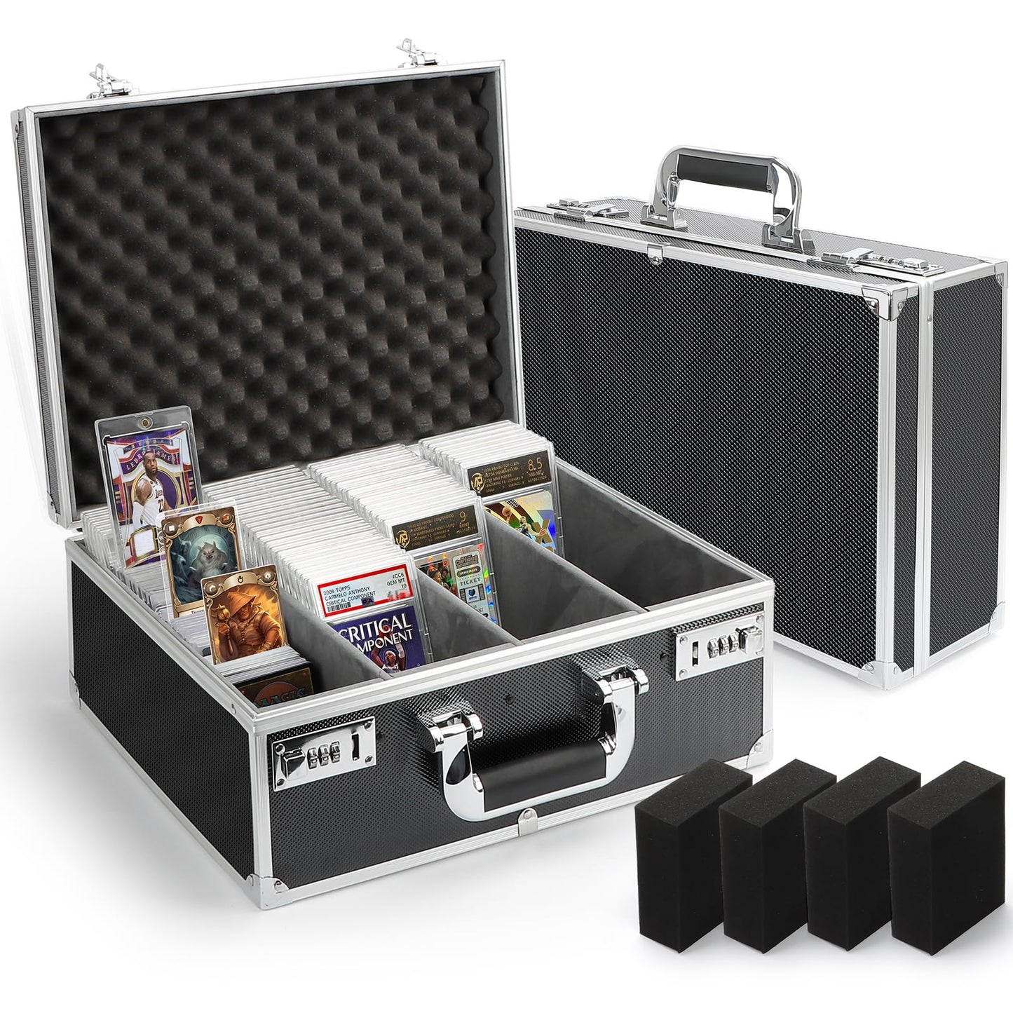 REAQUE Graded Card Storage Box – 4-Row, Holds 170+ PSA/GMA Slabs or 680+ Toploaders (Silver)