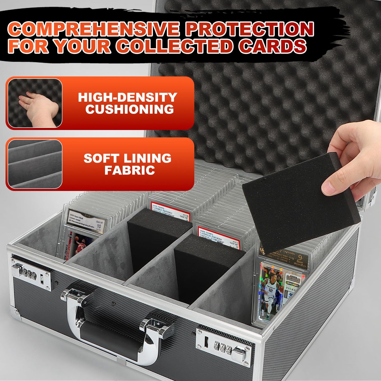 REAQUE Graded Card Storage Box – 4-Row, Holds 170+ PSA/GMA Slabs or 680+ Toploaders (Silver)
