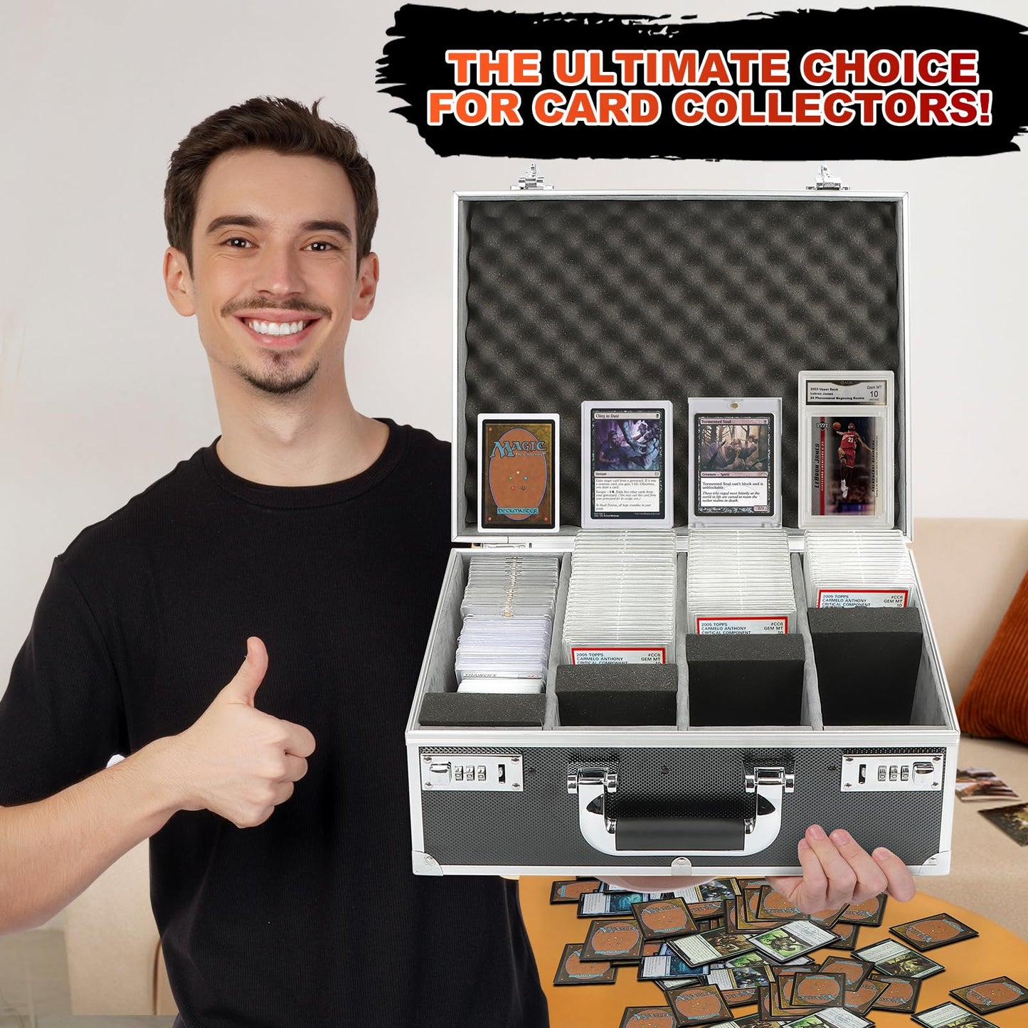 REAQUE Graded Card Storage Box – 4-Row, Holds 170+ PSA/GMA Slabs or 680+ Toploaders (Silver)