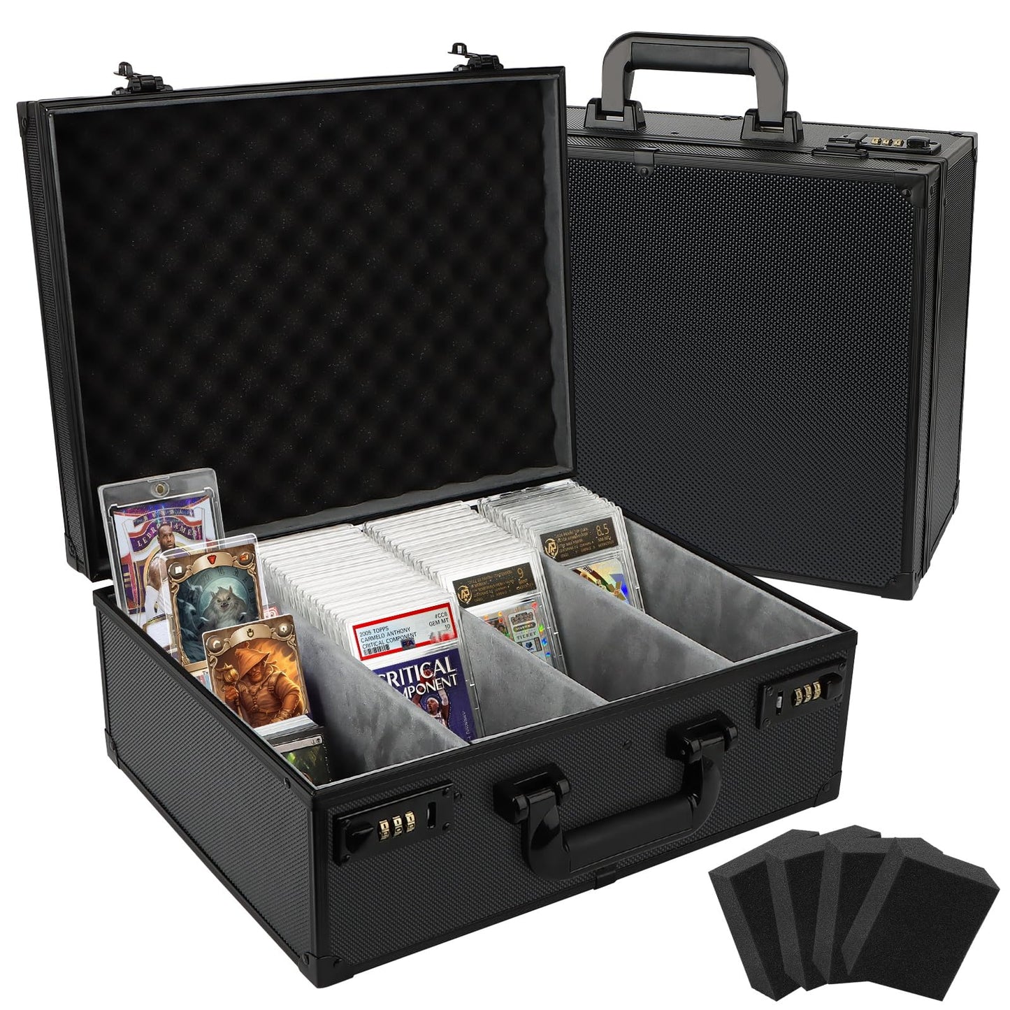 REAQUE Graded Card Storage Box | Holds 170+ PSA/GMA Slabs, 680+ Toploaders, 4-Row, Pure Black