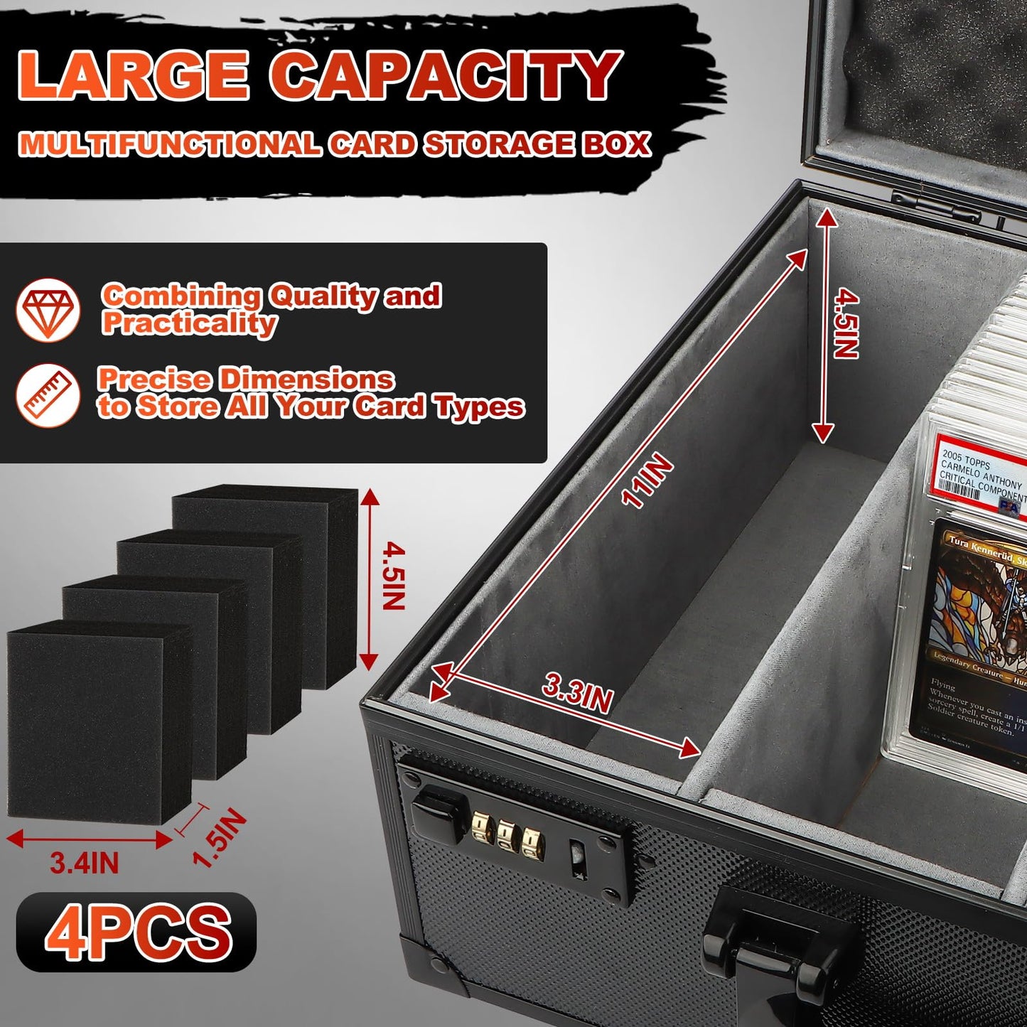 REAQUE Graded Card Storage Box | Holds 170+ PSA/GMA Slabs, 680+ Toploaders, 4-Row, Pure Black