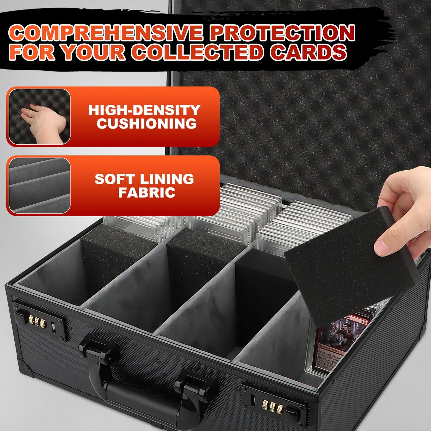 REAQUE Graded Card Storage Box | Holds 170+ PSA/GMA Slabs, 680+ Toploaders, 4-Row, Pure Black