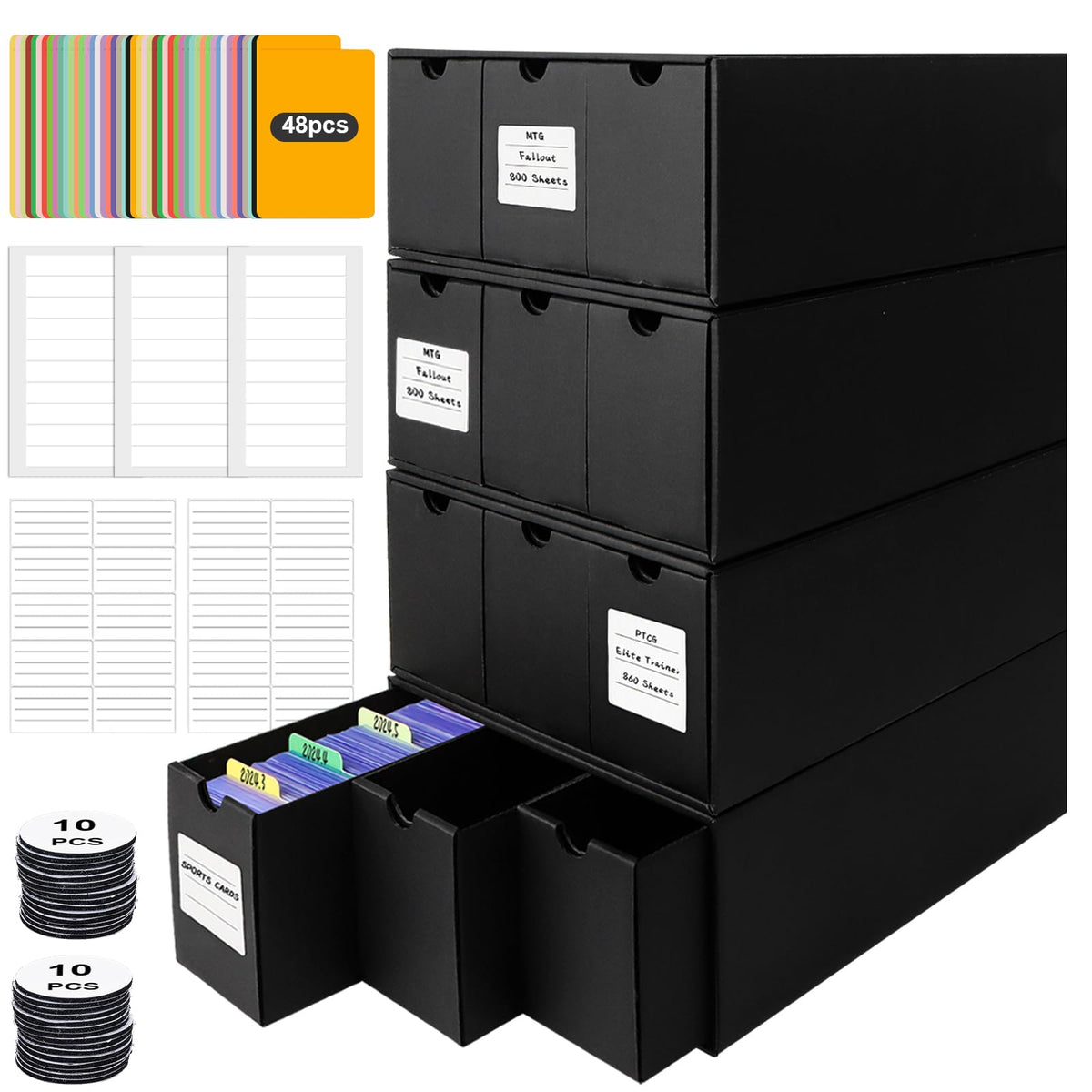 REAQUE Toploader Storage Box — 1300+ Toploaders Capacity, 12-Drawer Card Organizer