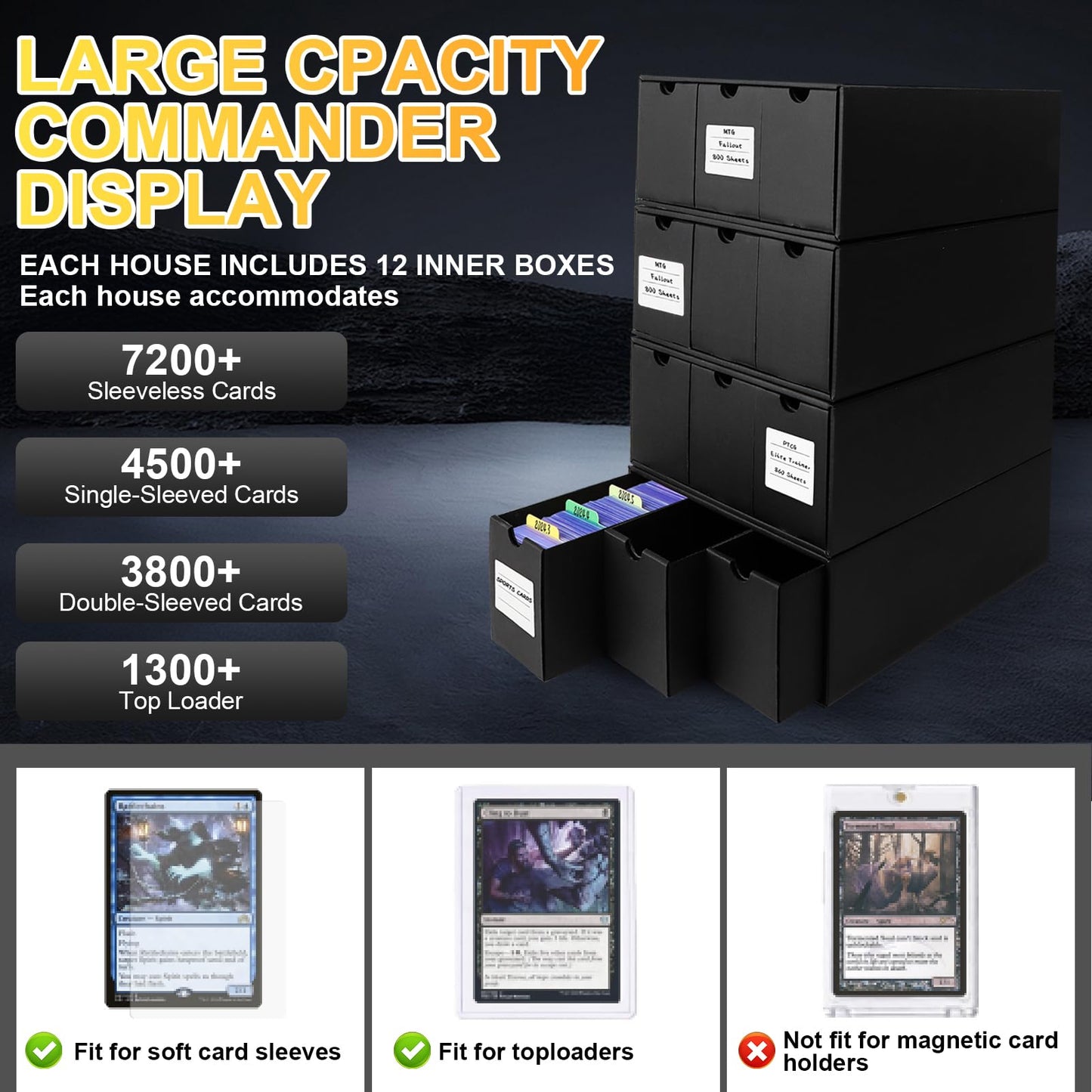 REAQUE Toploader Storage Box — 1300+ Toploaders Capacity, 12-Drawer Card Organizer