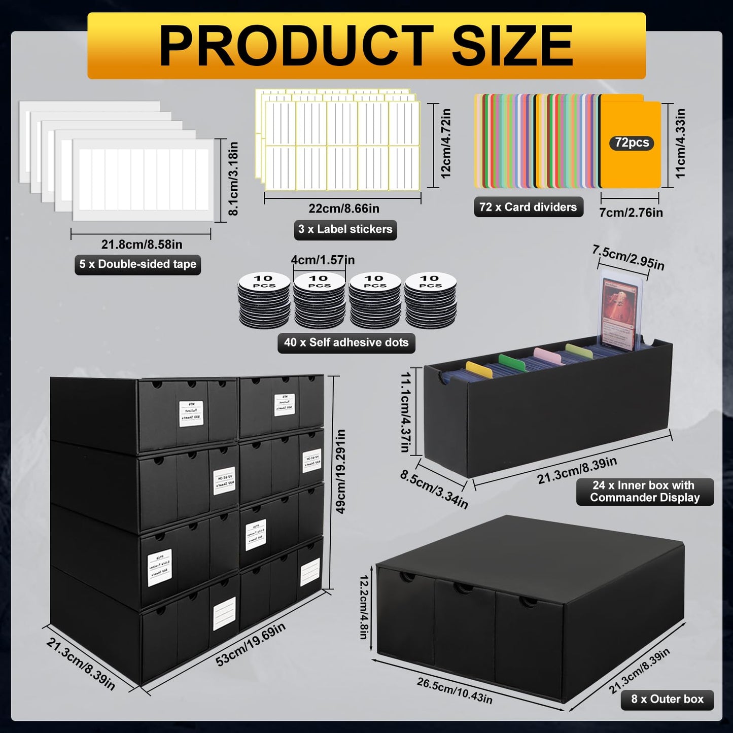 REAQUE Toploader Storage Box – 2600+ Toploaders Capacity, 72 Dividers, 3 Labels, 5 Tapes