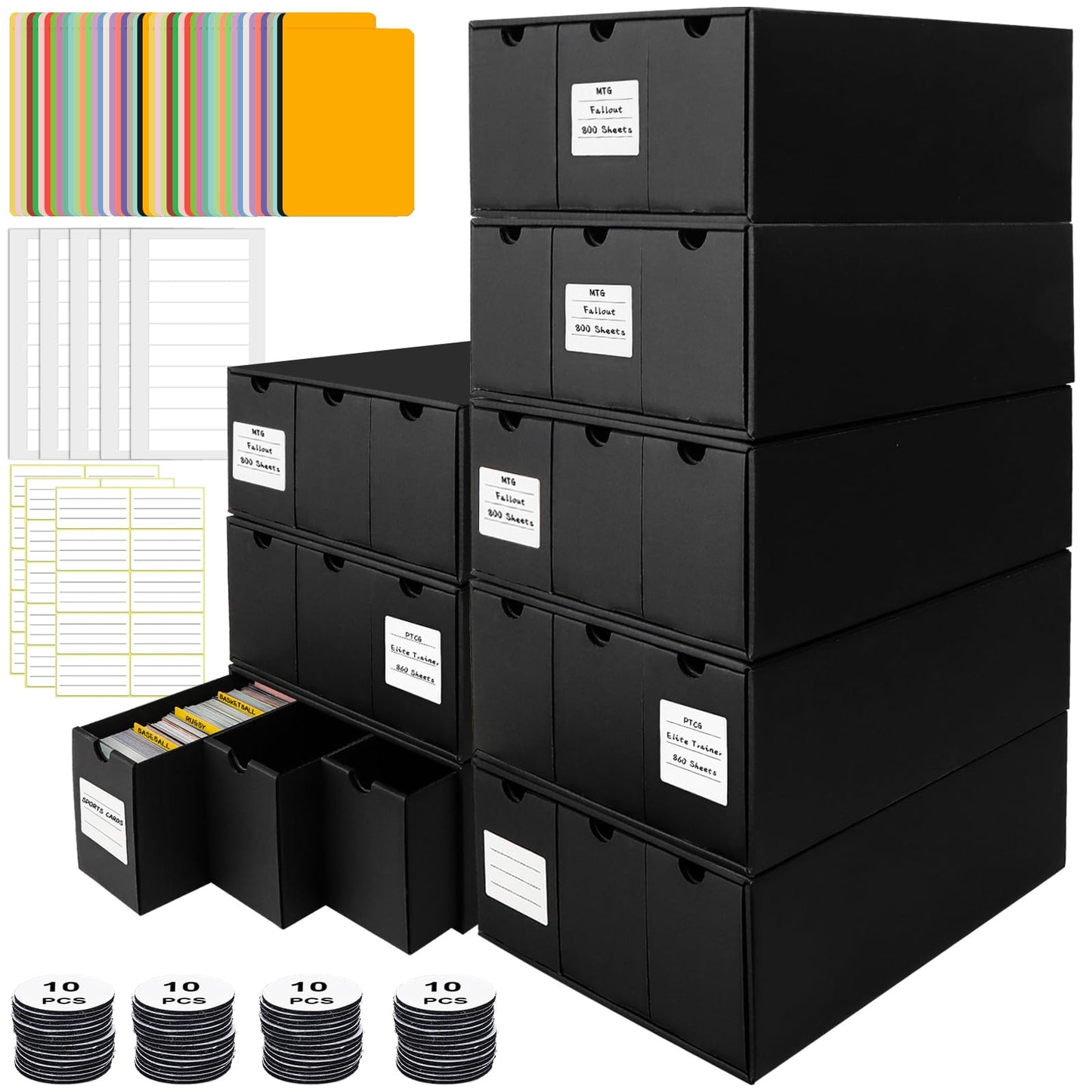 REAQUE Toploader Storage Box – 2600+ Toploaders Capacity, 72 Dividers, 3 Labels, 5 Tapes