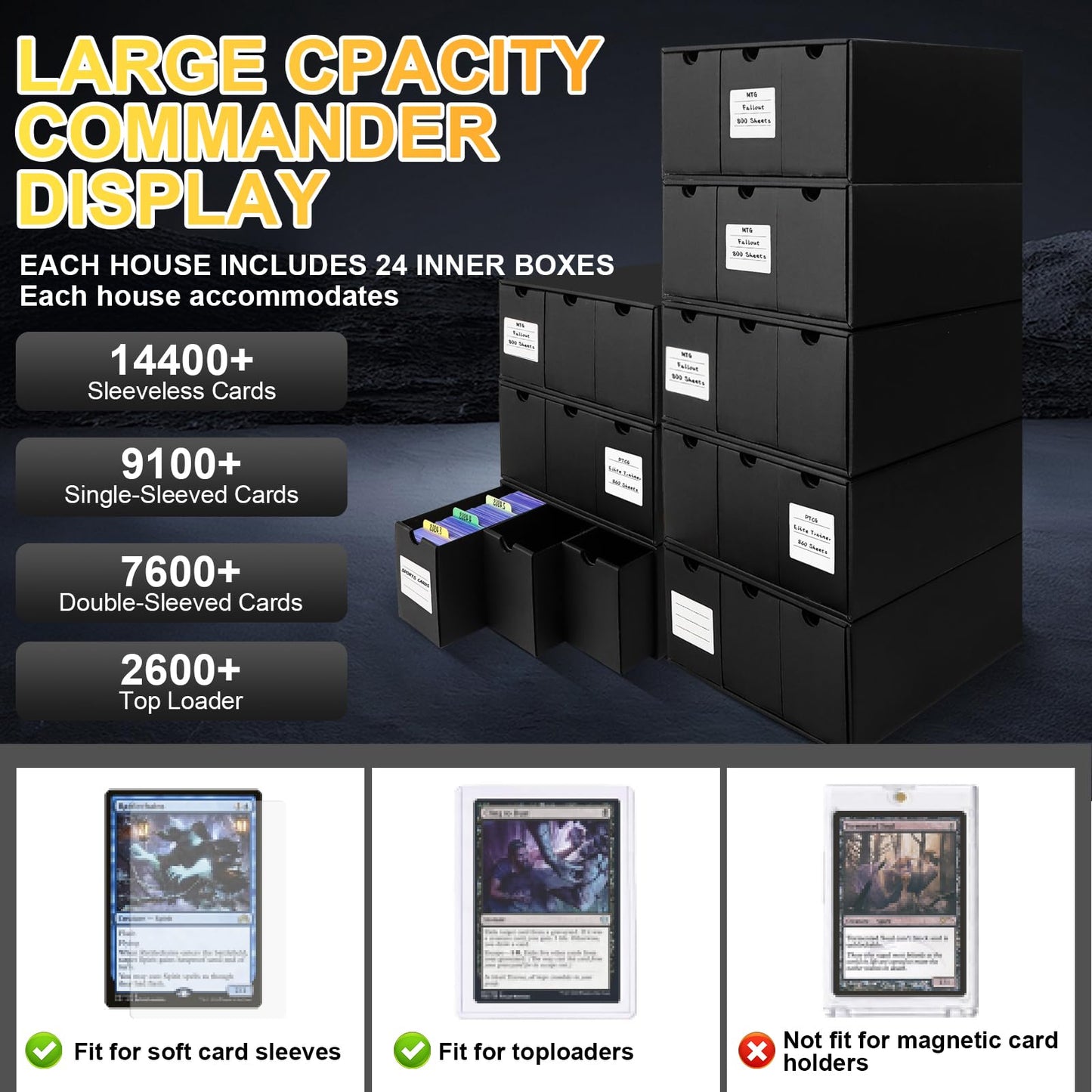 REAQUE Toploader Storage Box – 2600+ Toploaders Capacity, 72 Dividers, 3 Labels, 5 Tapes