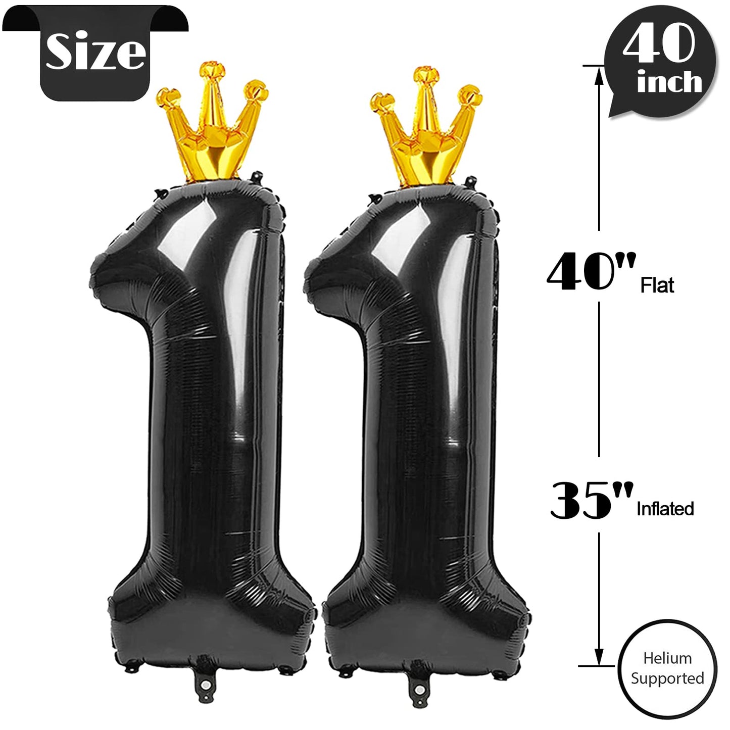 Reavor Black Number 11 Balloon – 40-Inch 11th Birthday Decor
