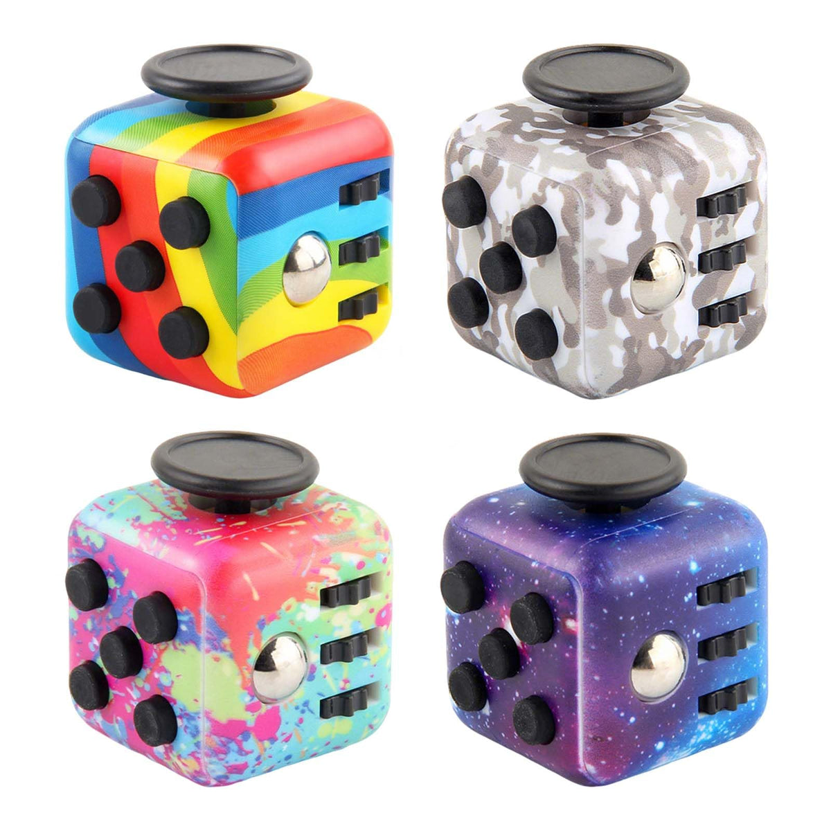 RE:BLEU Fidget Cube for Adults - 4-Pack Focus & Anxiety Relief