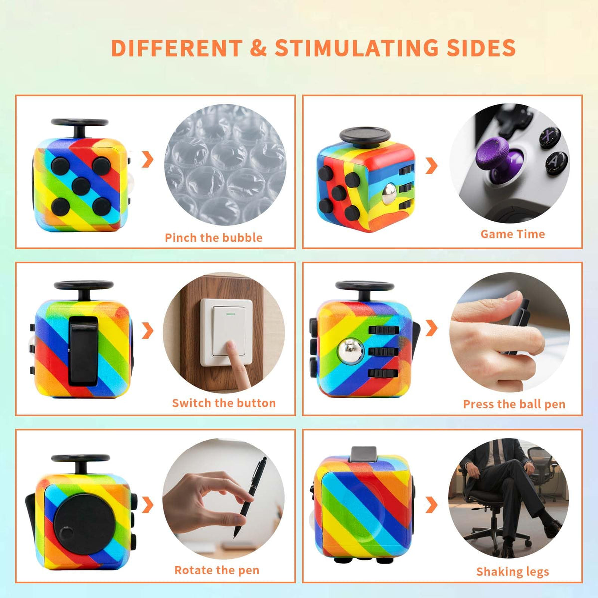 RE:BLEU Fidget Cube for Adults - 4-Pack Focus & Anxiety Relief