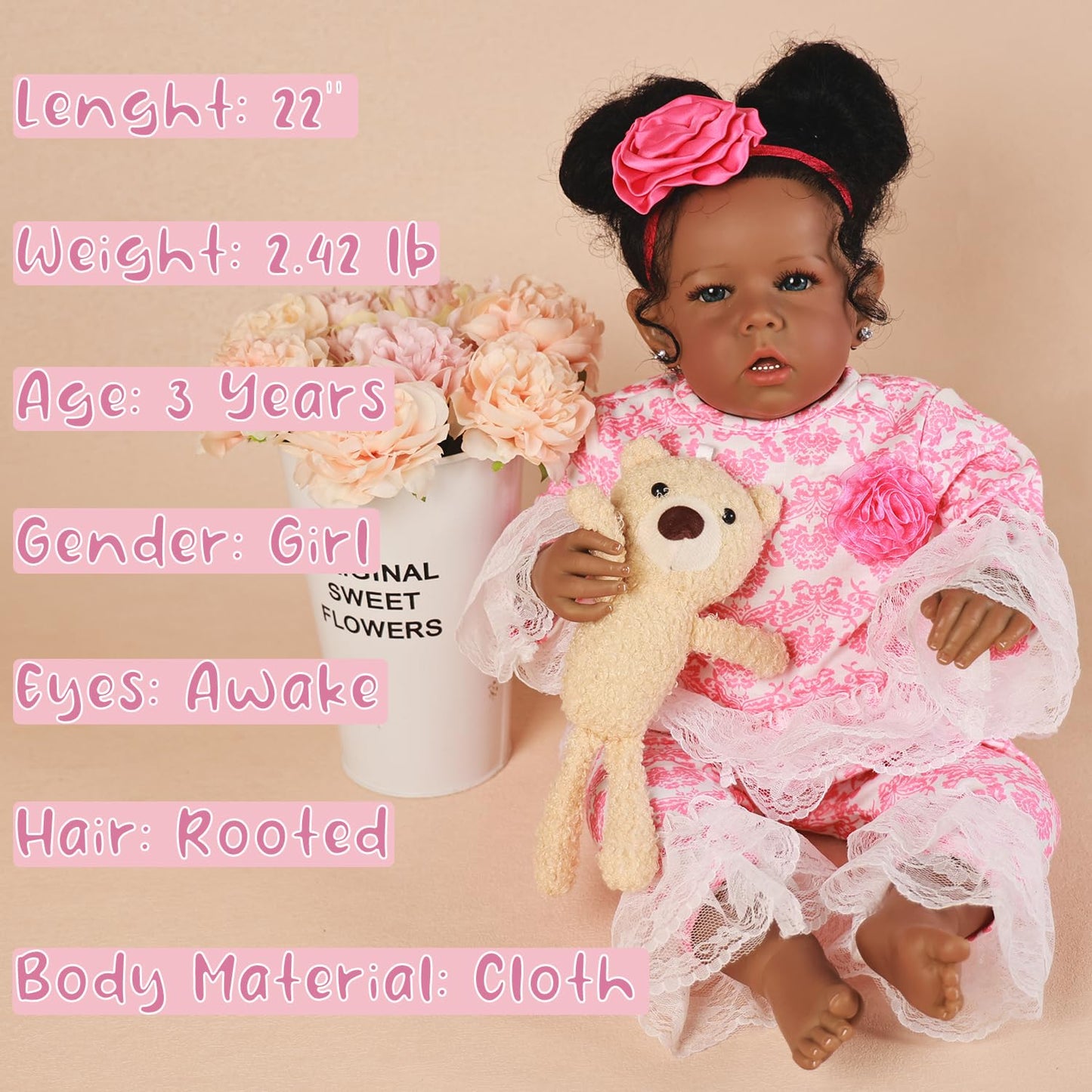 Rebornova 20-Inch Black Girl Reborn Baby Doll – Realistic African American Newborn