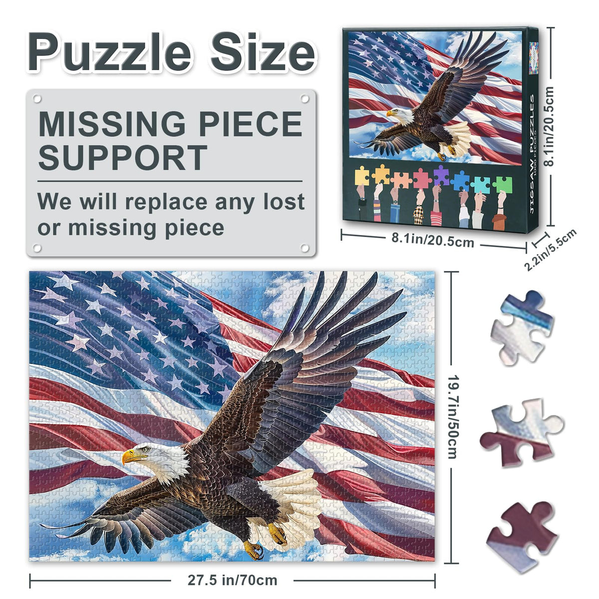 Rebotipy US Flag Puzzle 1000-Piece Bald Eagle Jigsaw | Family Gift Idea