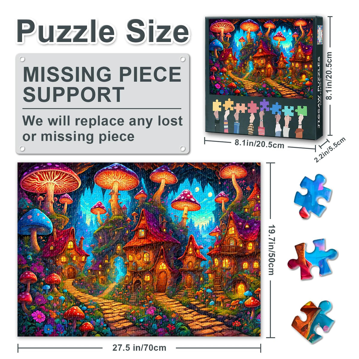 Rebotipy Jigsaw Puzzle for Adults – Fantasy Mushroom Forest Cabin, 28x20 Inch, 1000-Piece Family Night Puzzle