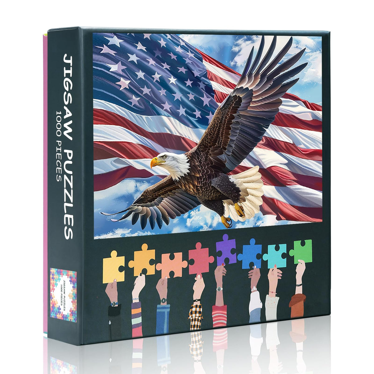 Rebotipy US Flag Puzzle 1000-Piece Bald Eagle Jigsaw | Family Gift Idea