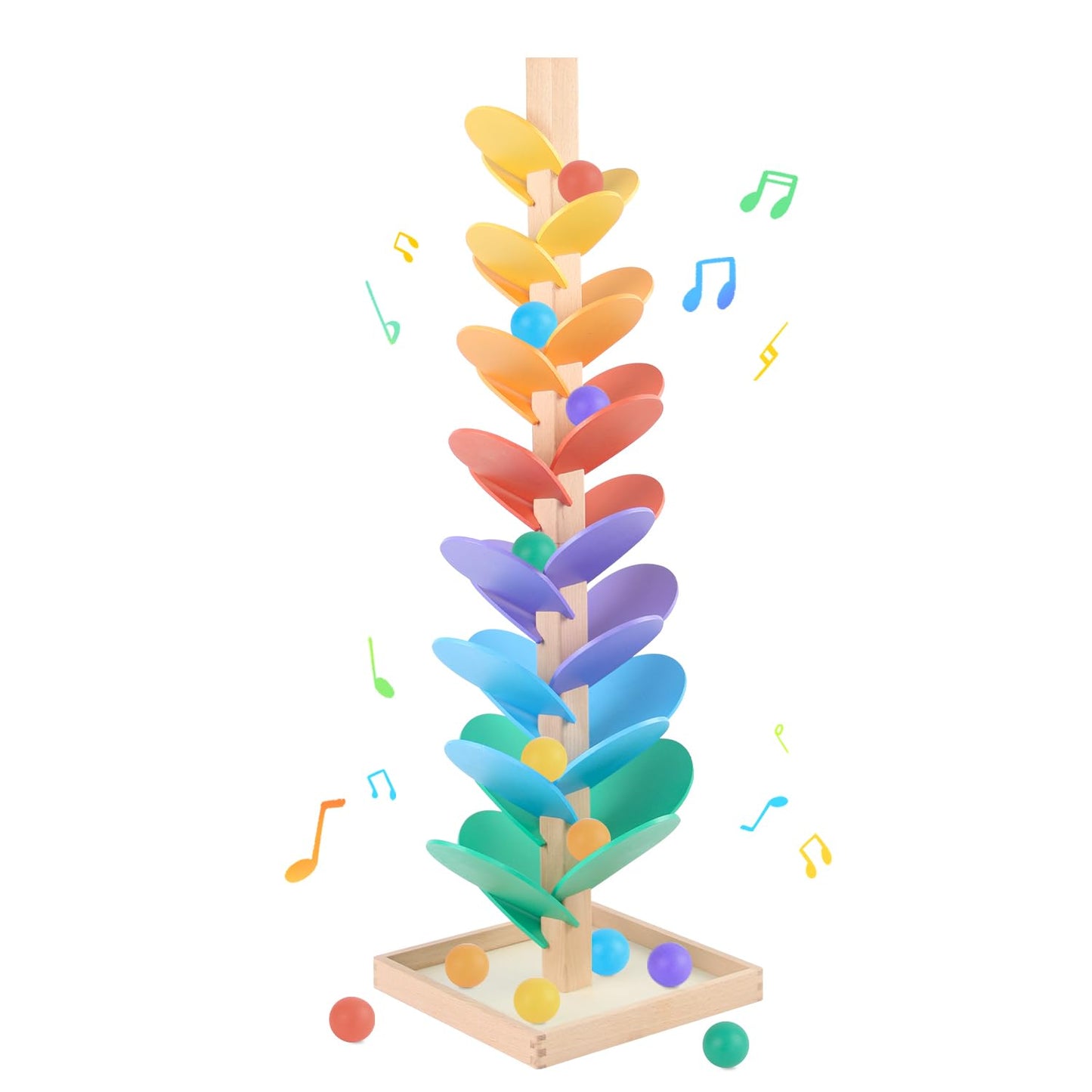 RECEKA Marble Run Wood Ball Drop Toy – Montessori Musical Tree for Kids 3–12