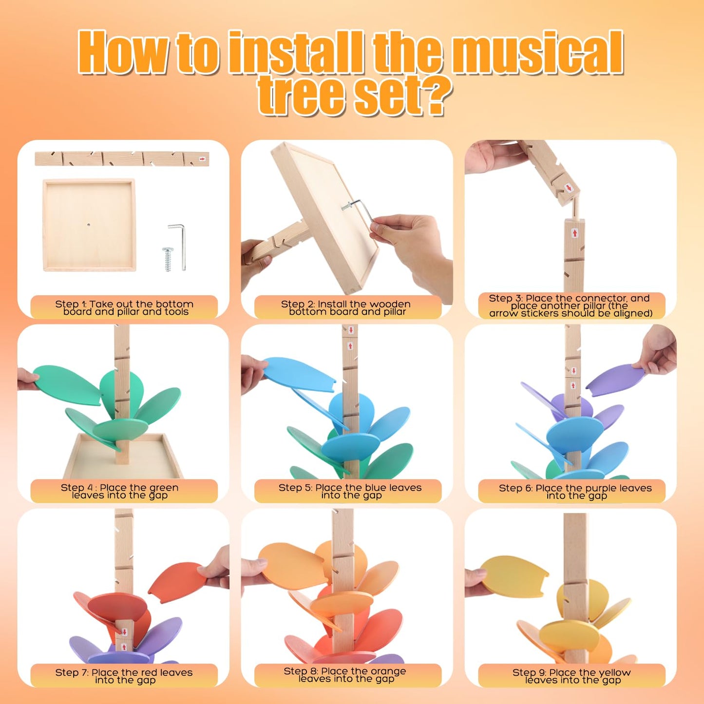 RECEKA Marble Run Wood Ball Drop Toy – Montessori Musical Tree for Kids 3–12