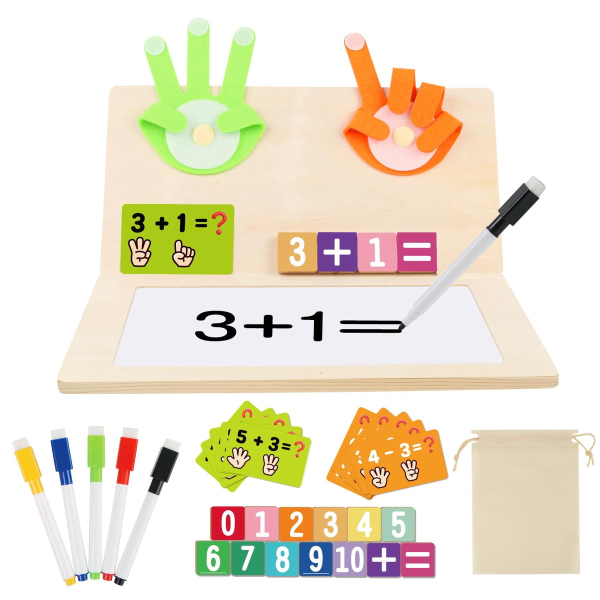 RECEKA Number Blocks: Wooden Montessori Math Toys for Ages 3-7
