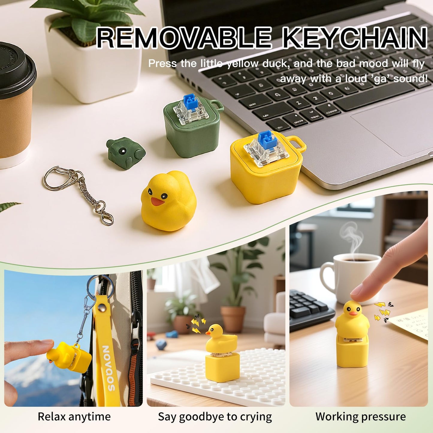 Duck Quacking Fidget Toy Keychain – Rechargeable Light-Up Stress Reliever (2-Pack)