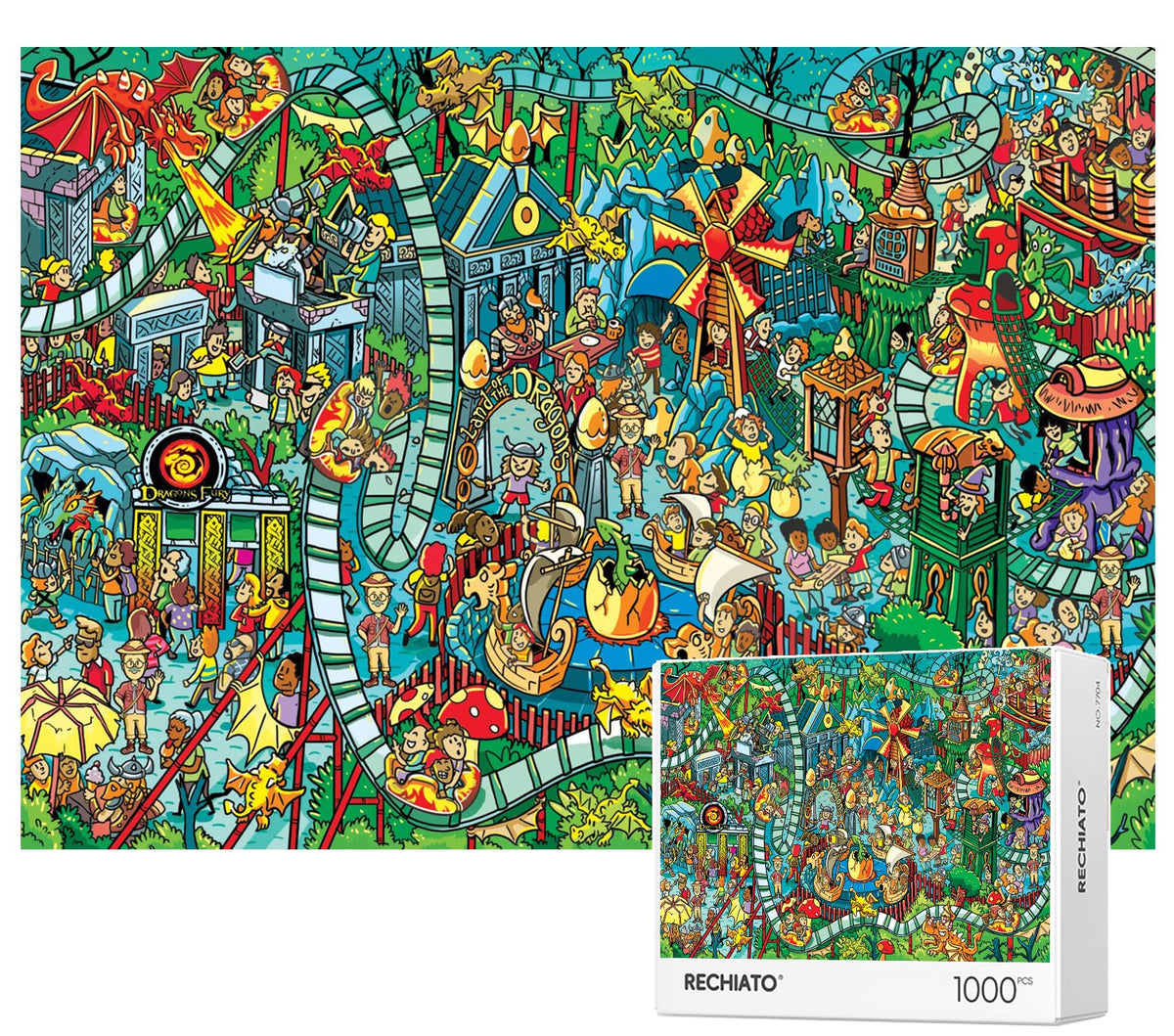 RECHIATO 1000-Piece Dinosaur Park Jigsaw Puzzle for Adults | Family Nights & Stress Relief